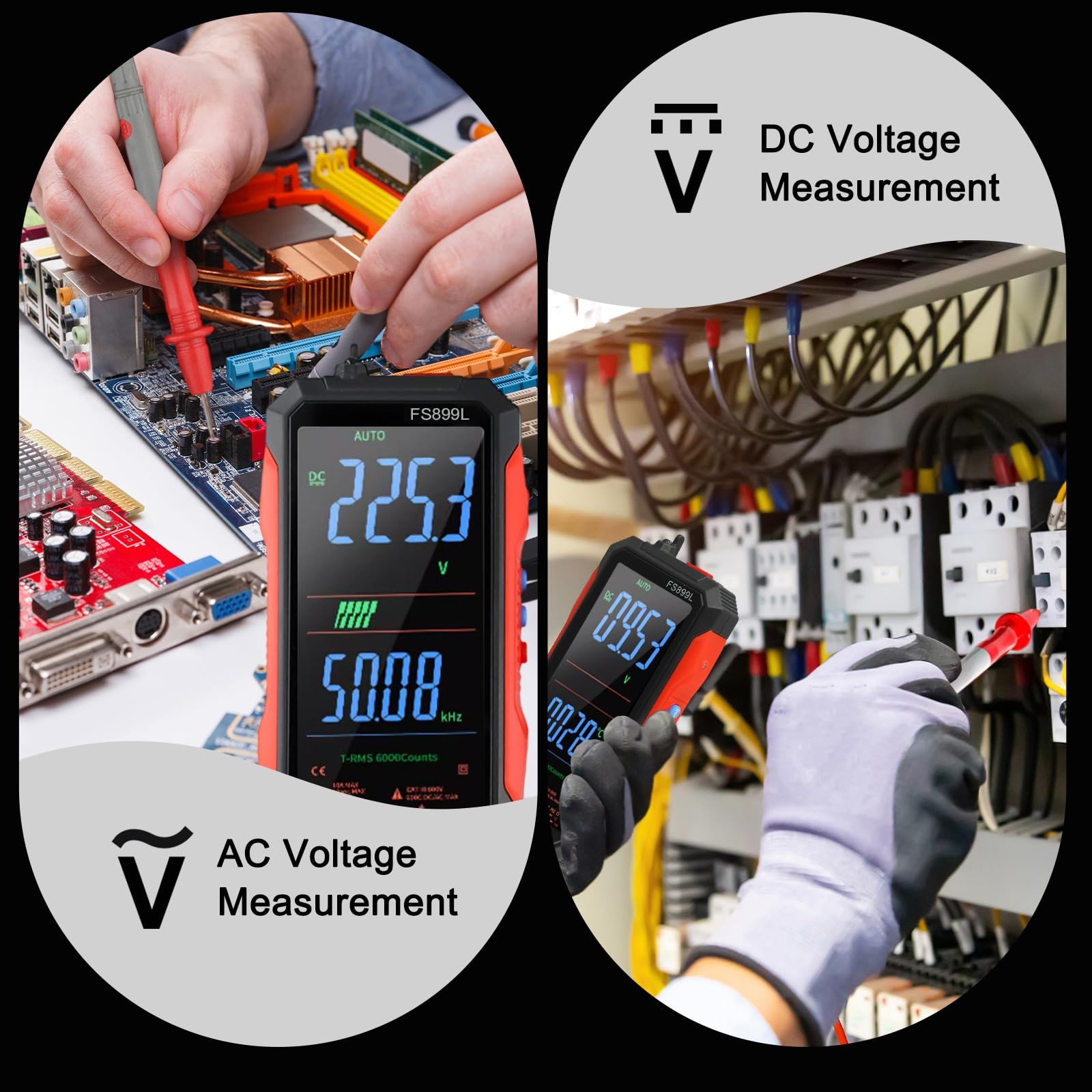 FS899L Digital Multimeter with Color Screen & Storage Case, USB C Rechargeable