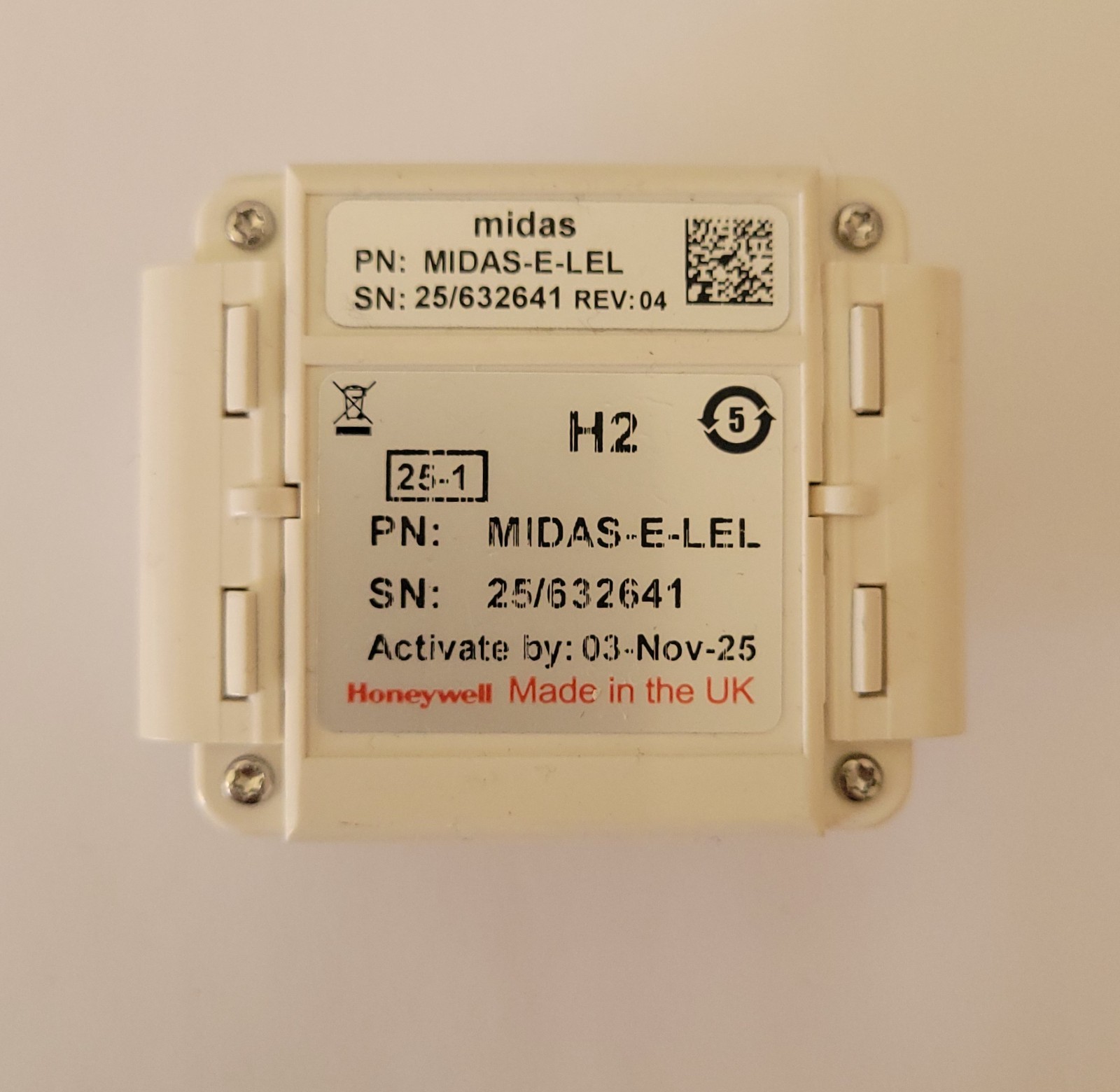 Honeywell H2 MIDAS-E-LEL Gas Detector Sensor Cartridge, 4 Years Remaining