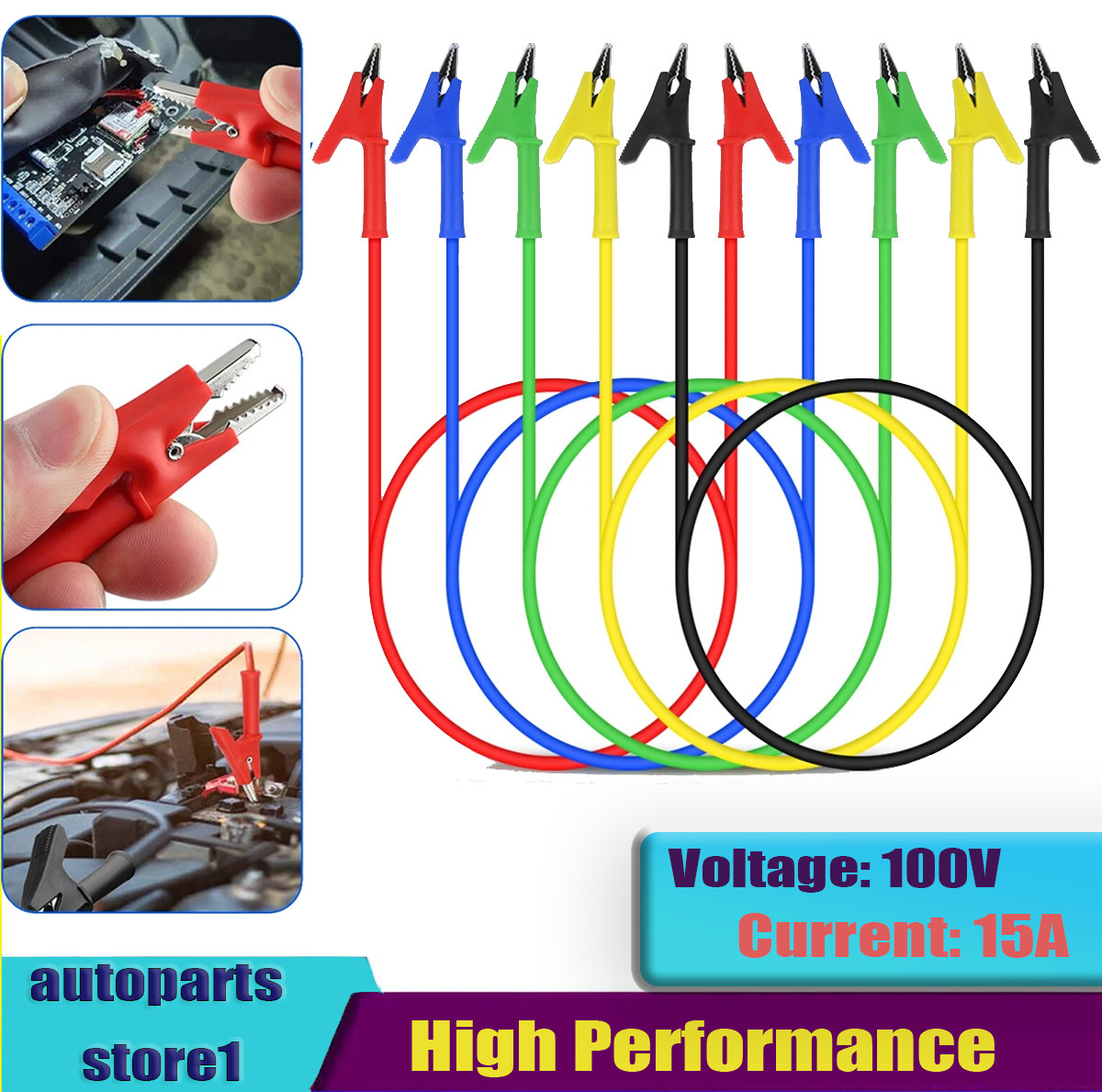5 PCS 30V 15A Alligator Clips Electrical Test Leads with Jumper Wires & cables