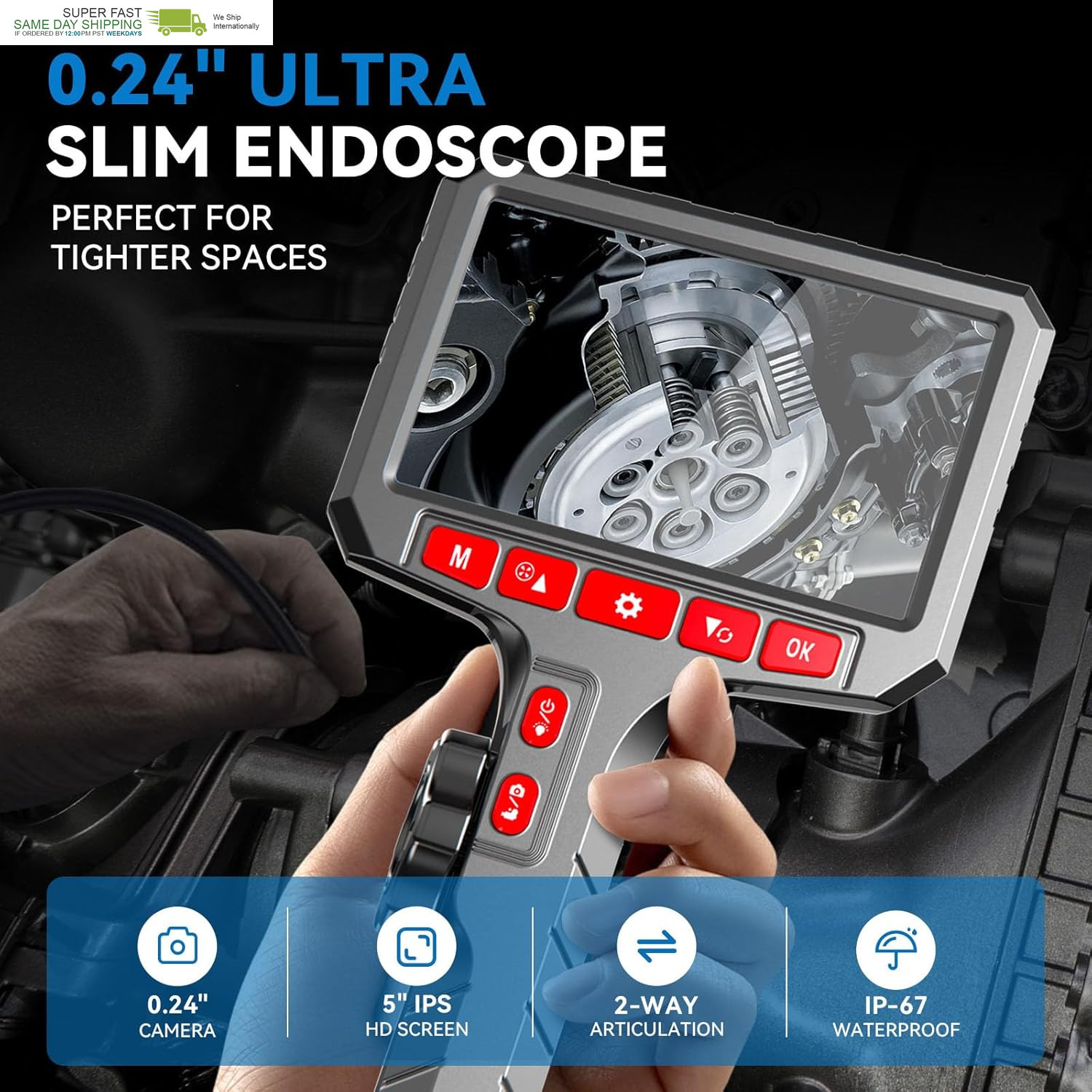 360° Flexible Eorescopes Camera with Light, Inspection Endoscope, 0.24-Inch Prob