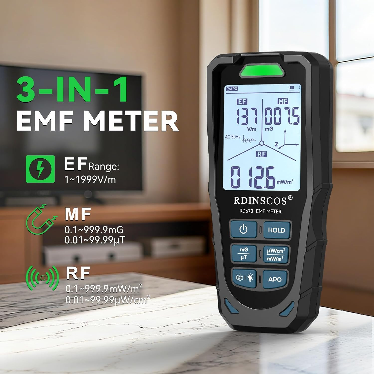 EMF Meter 5G RF Detector – Electric, Magnetic & Radio Frequency Field Tester up