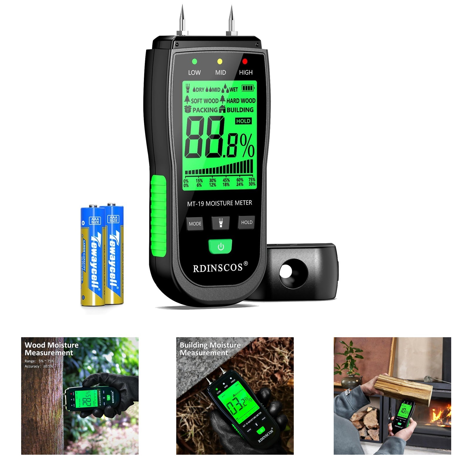 Digital Wood Moisture Meter for Firewood Lumber Walls Floor Humidity Tester with