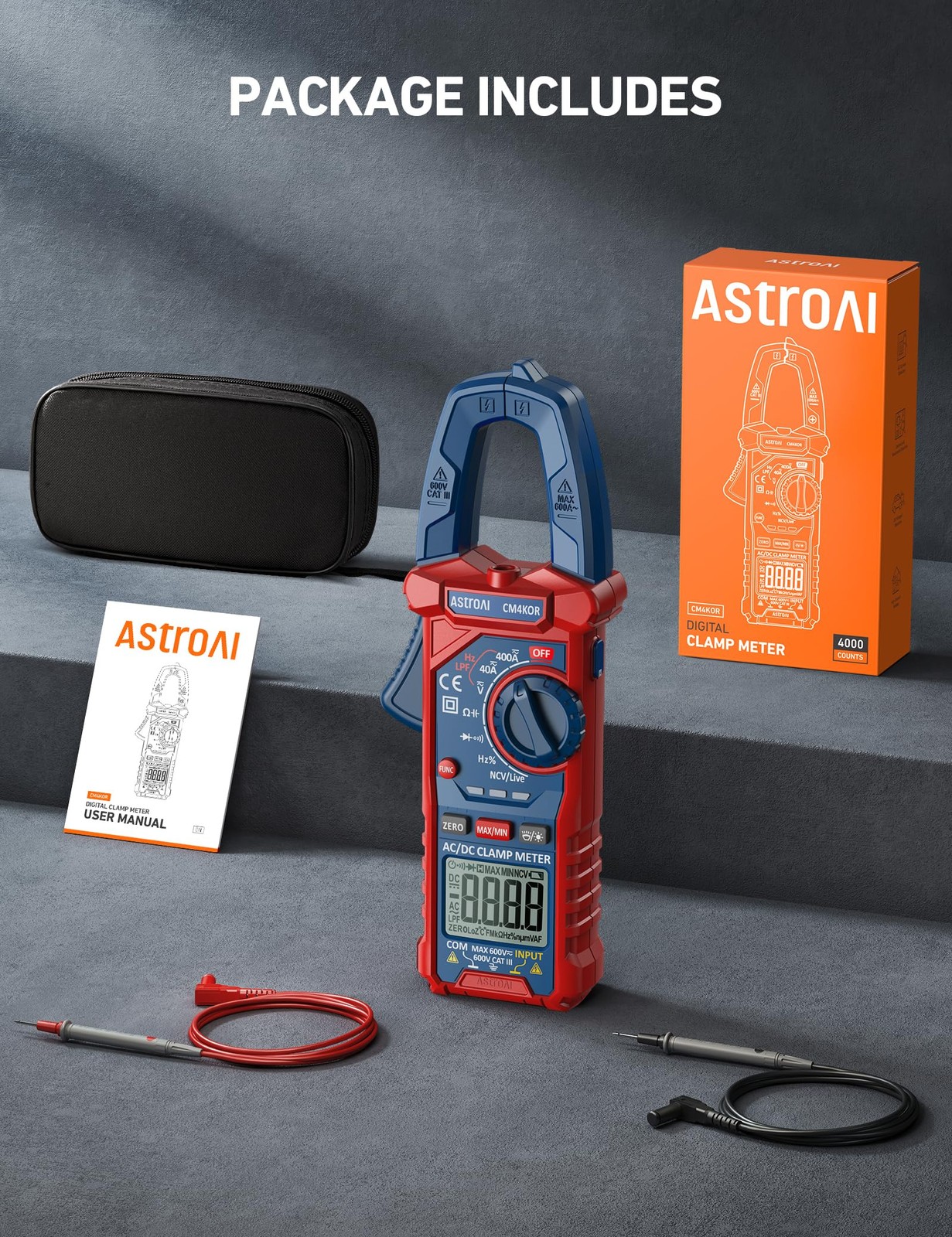 AstroAI Digital Clamp Meter Multimeter 4000 Counts 4000 Counts, Blue