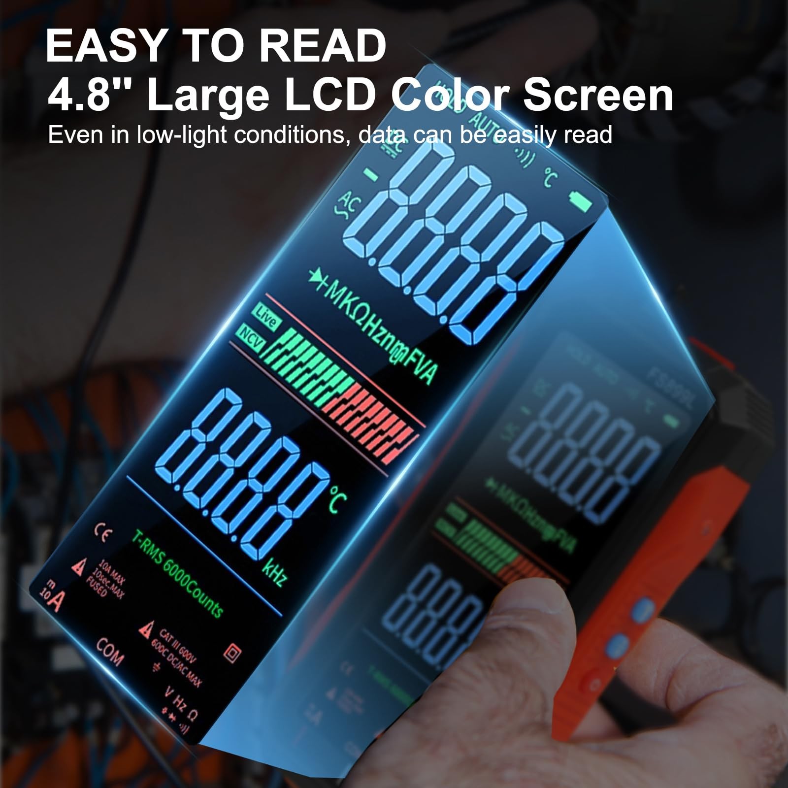 FS899L Digital Multimeter with Color Screen & Storage Case, USB C Rechargeable