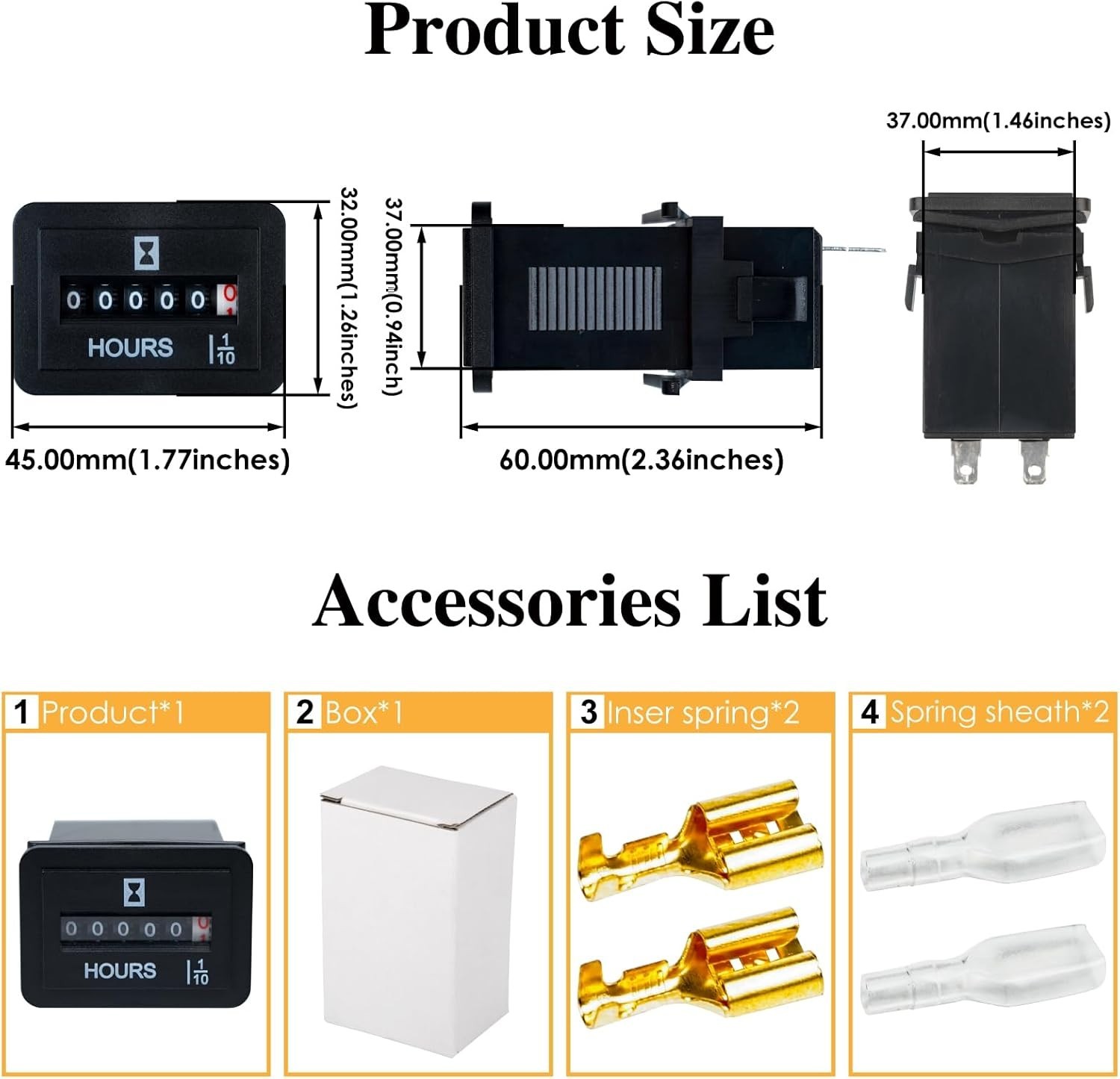 Durable Rectangular Hour Meter – No Battery Required, 0.1 Accuracy, Easy Install
