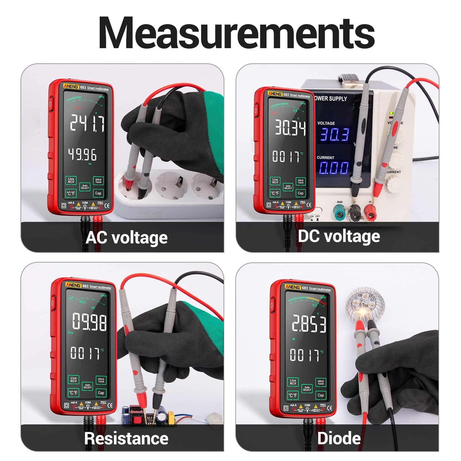 ANENG 683 Smart Touch Multimeter Rechargeable 6000 Counts True RMS AC DC Tester