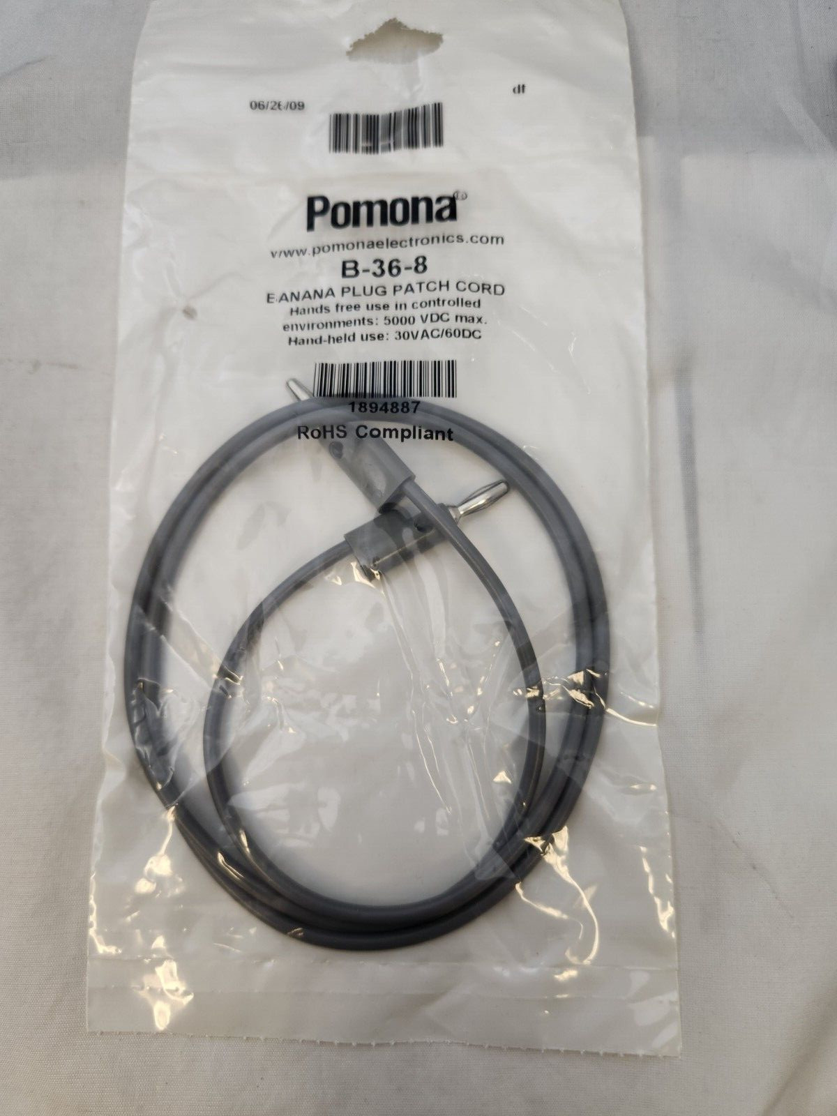 Pomona B-36-8 Stacking Banana Plug Patch Cord, Gray, 36 In.