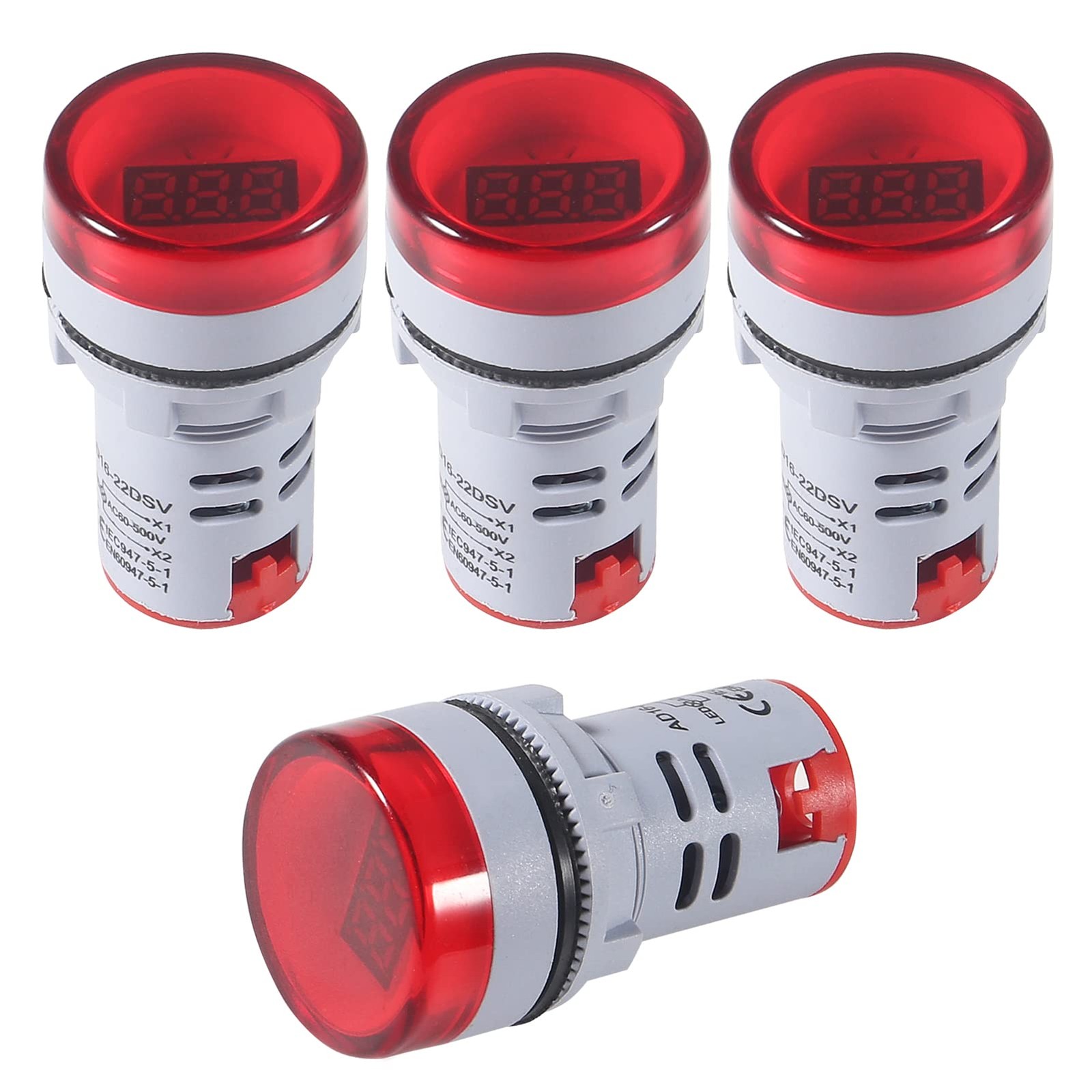 4PCS Round LED Voltage Meter Indicator Digital LED Display Voltmeter AC 60-500V