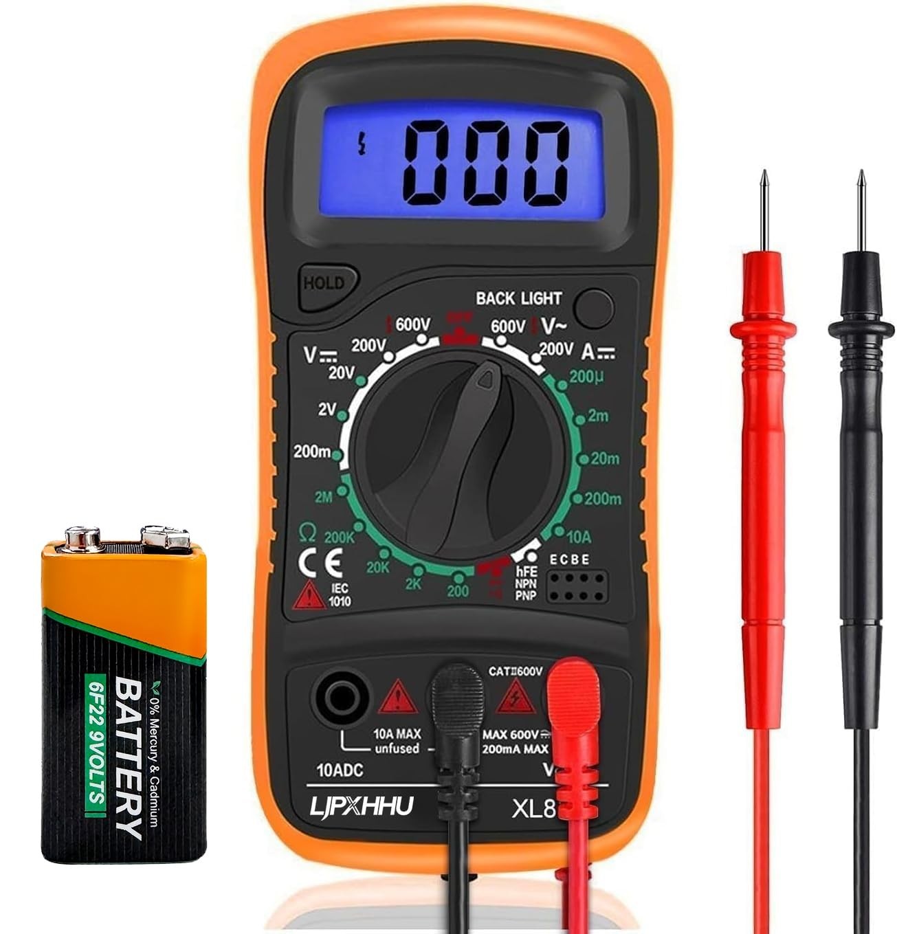 Digital Multimeter Voltmeter Battery Voltage Multi Tester Orange and Black