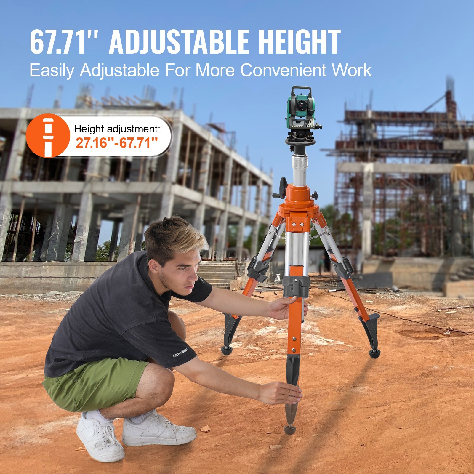 VEVOR Laser Level Tripod Stand 5/8″-11 Thread 27.16-67.71 in Height Adjustment