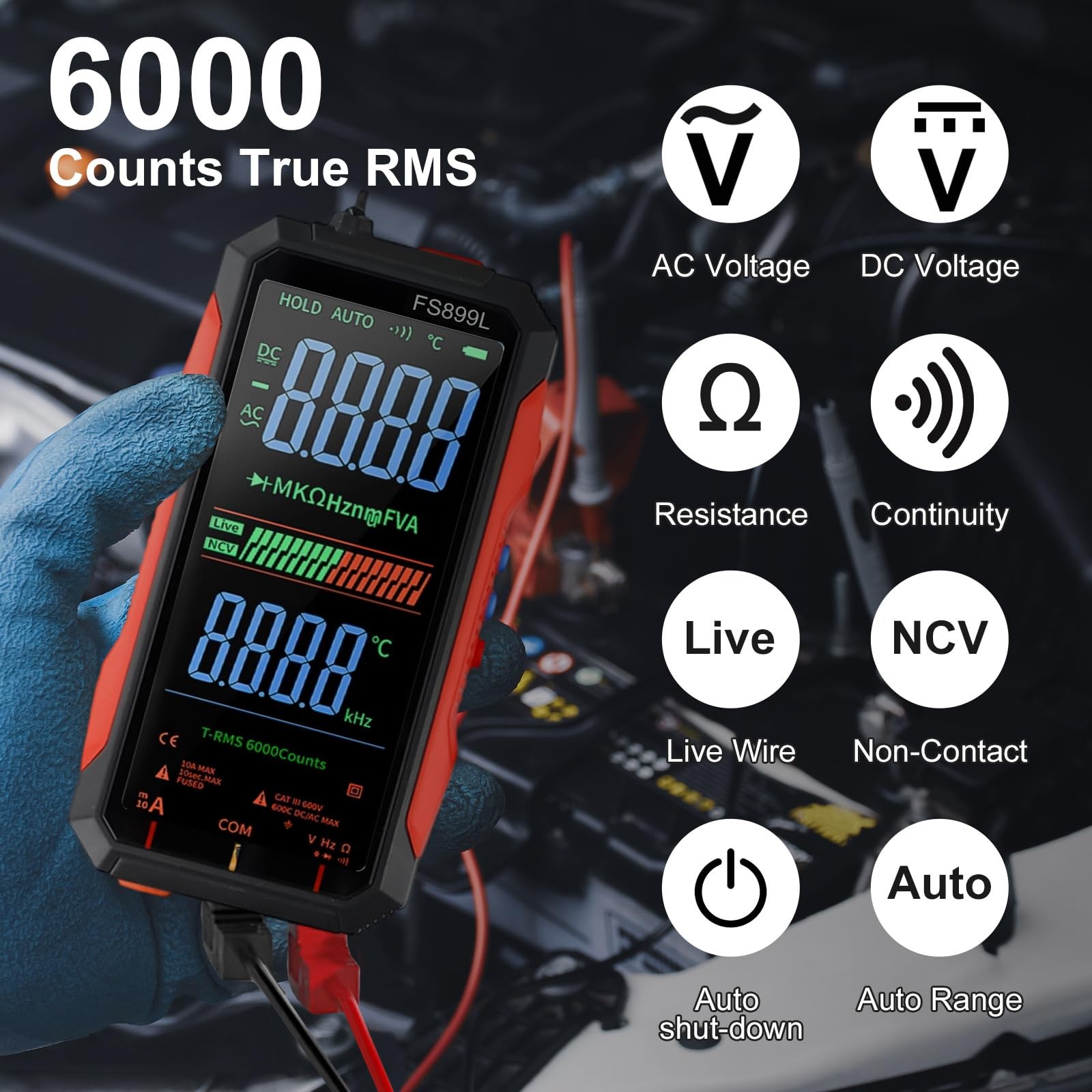FS899L Digital Multimeter with Color Screen & Storage Case, USB C Rechargeable