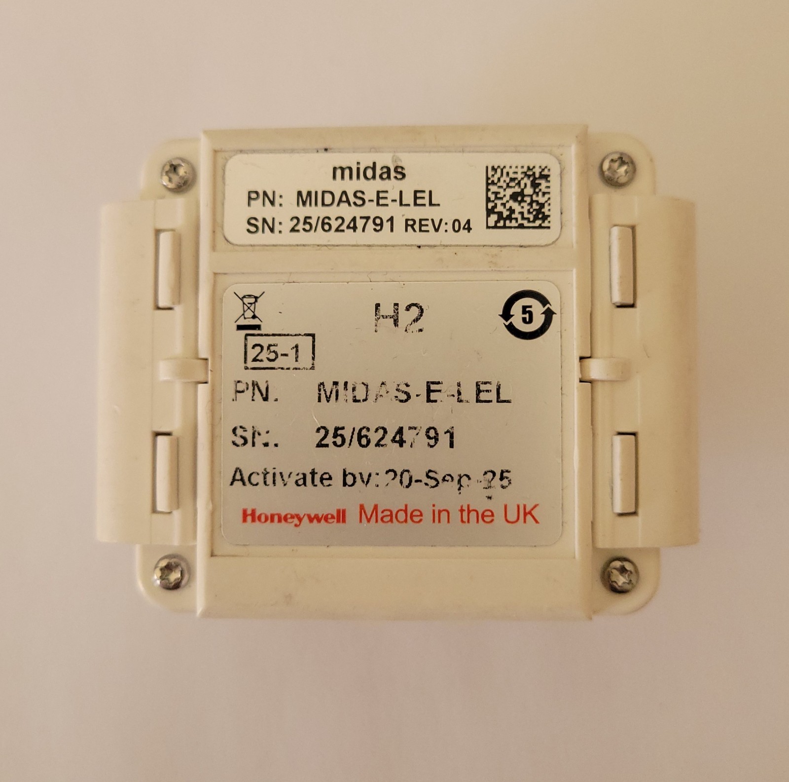 Honeywell H2 MIDAS-E-LEL Gas Detector Sensor Cartridge, 4 Years Remaining