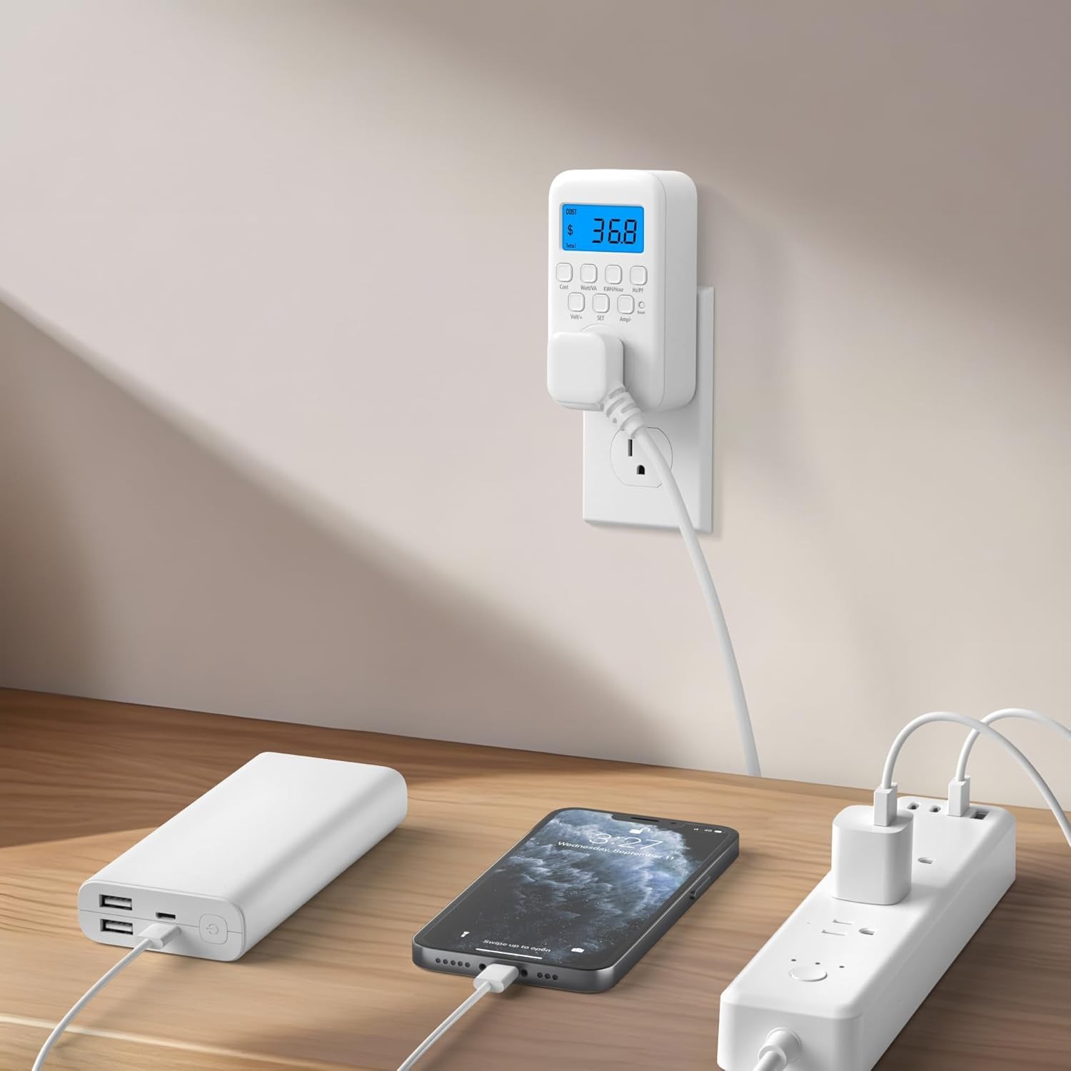 Watt Meter Plug with Backlight, Plug-In Socket Power Meter Electricity Usage Mon