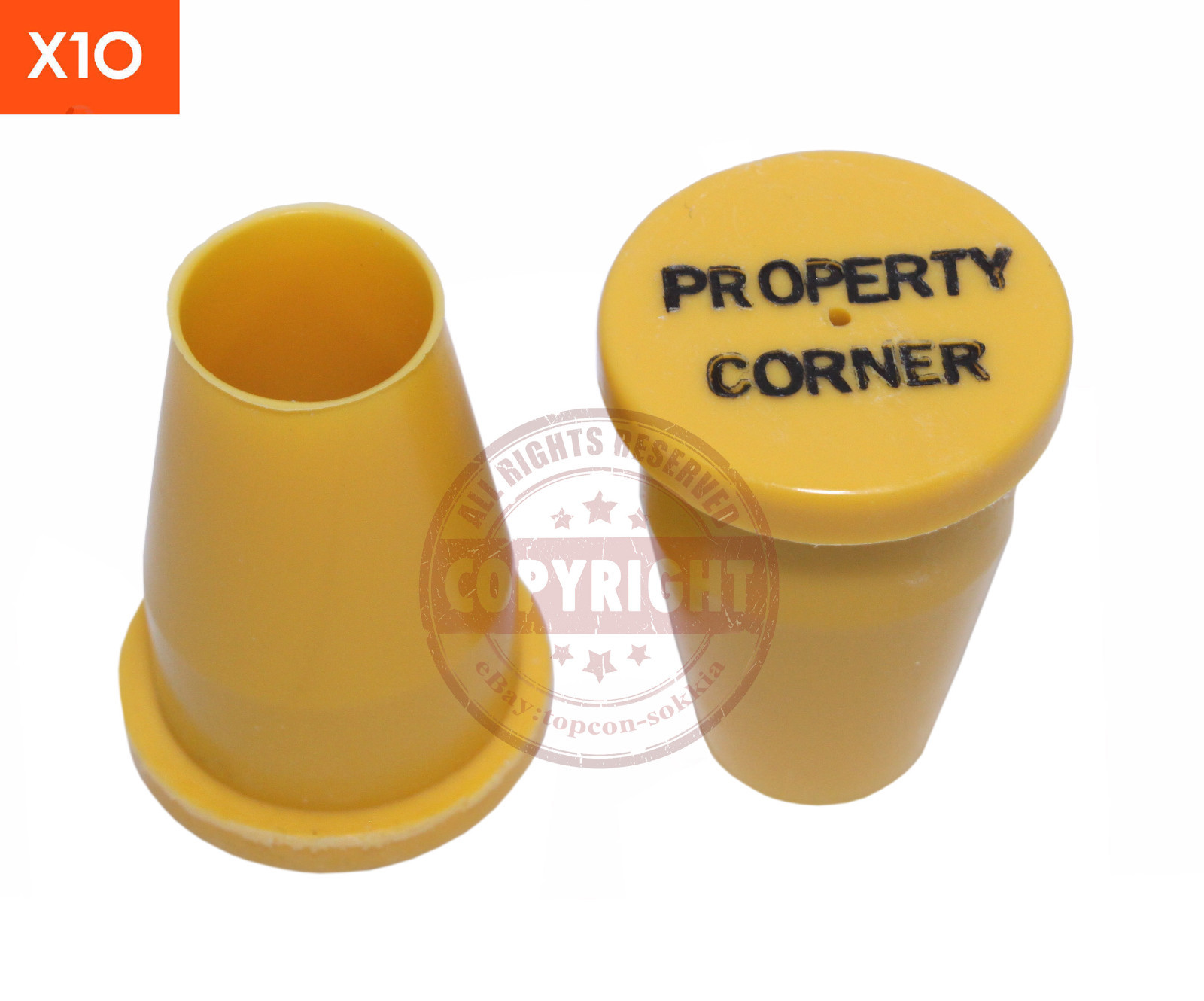 1/2″ YELLOW SURVEYORS PROPERTY CORNER CAPS,SURVEYING,BOUNDARY,SURVEY,MARKER