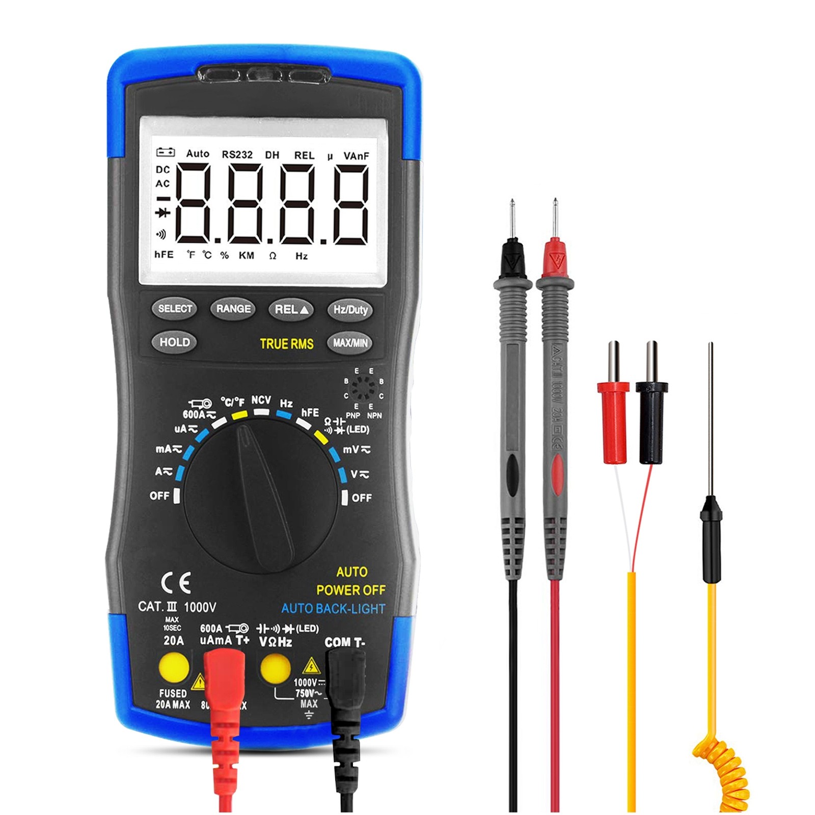 Digital Multimeter Voltmeter TRMS 6000 Count AC/DC NCV 750V/1000V 20A Ohm Tester