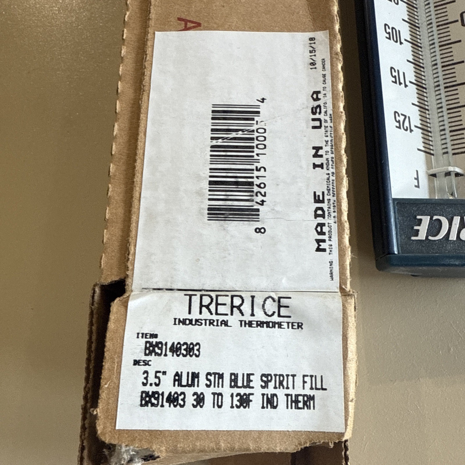 Trerice Industrial thermometer BX9140303 3.5” Aluminum Stem 30-130F New In Box !