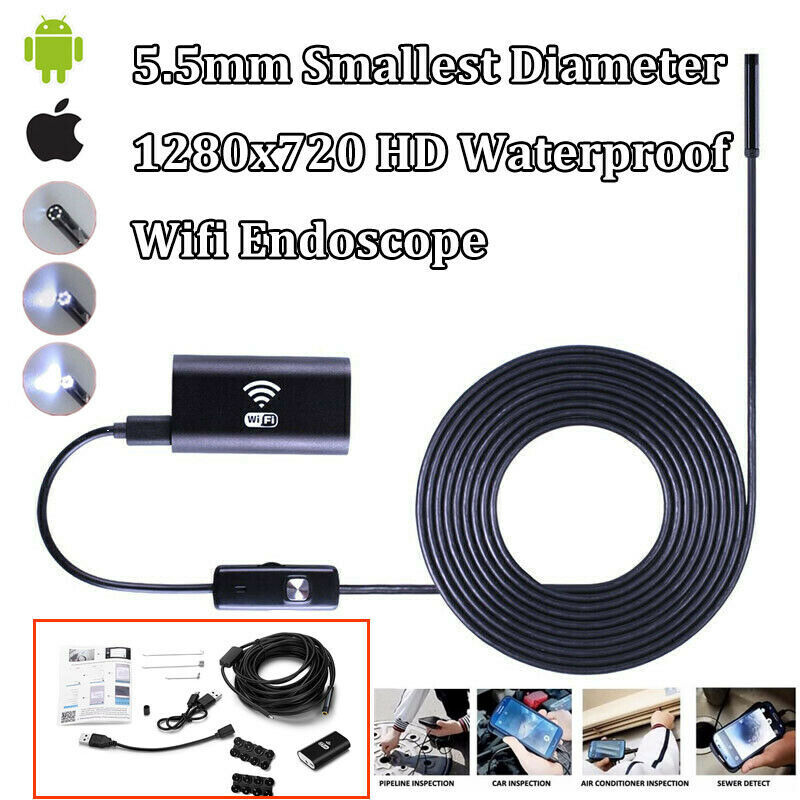 Wireless Endoscope WiFi Borescope HD Inspection Semi-Rigid Snake Camera