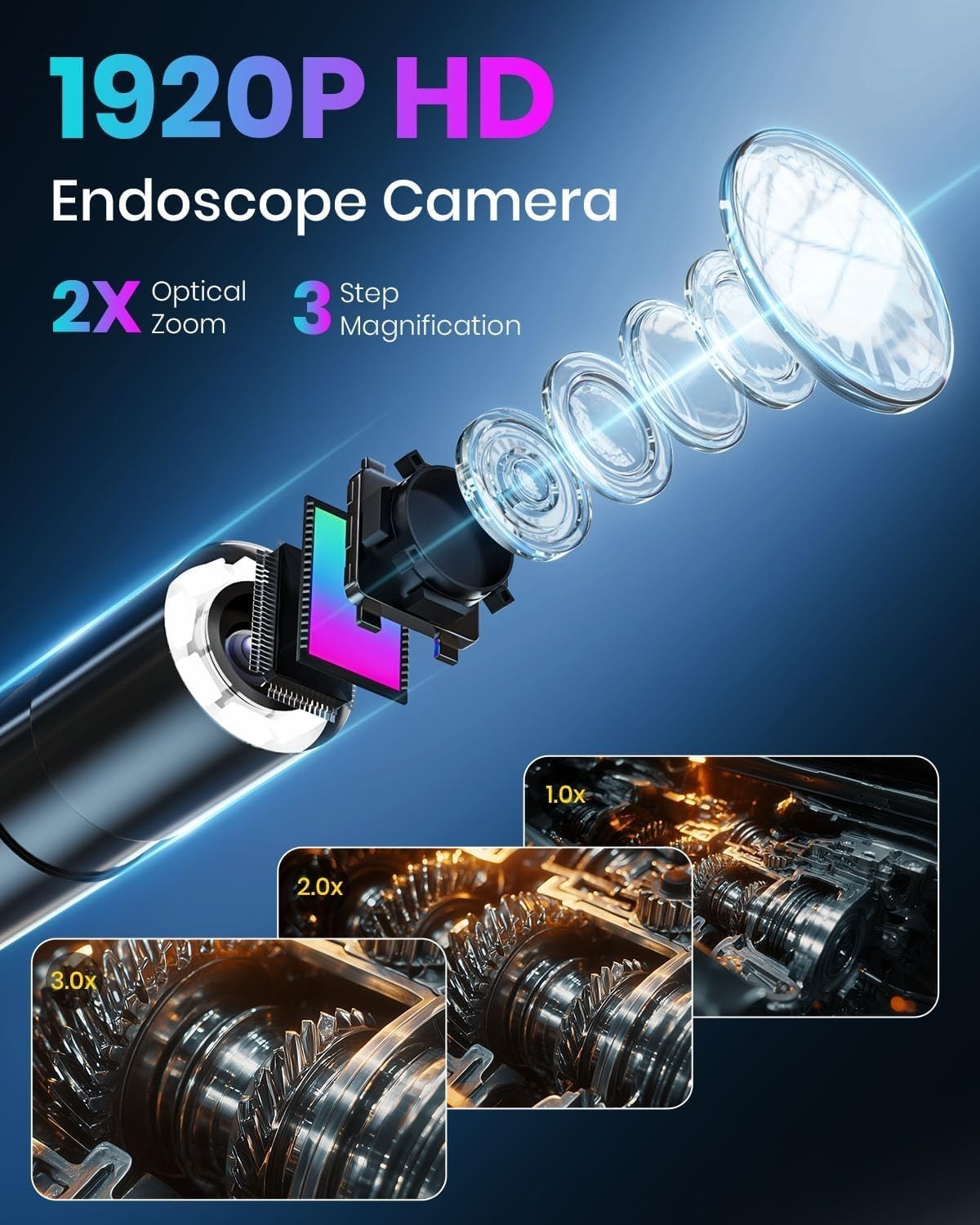 1080P LED Handheld Industrial Endoscope Borescope 8mm Inspection Snake Camera Y