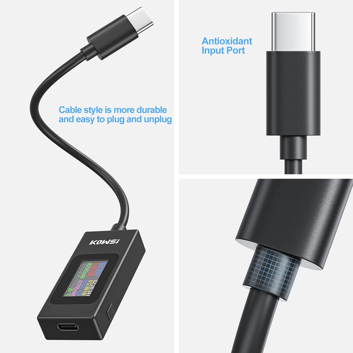 USB C Tester Power Meter 4-30V 0-6.5A Digital Multimeter, Type C Voltage