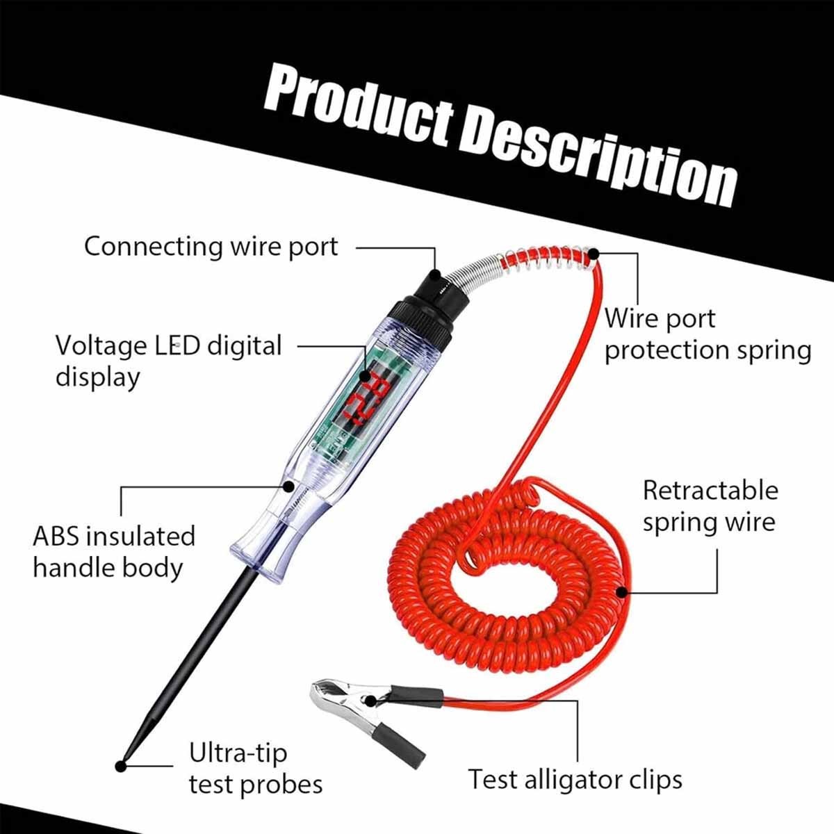 2 Digital LED Car Electric Tester for Voltage Systems, Cars, Live Wires, Fuses