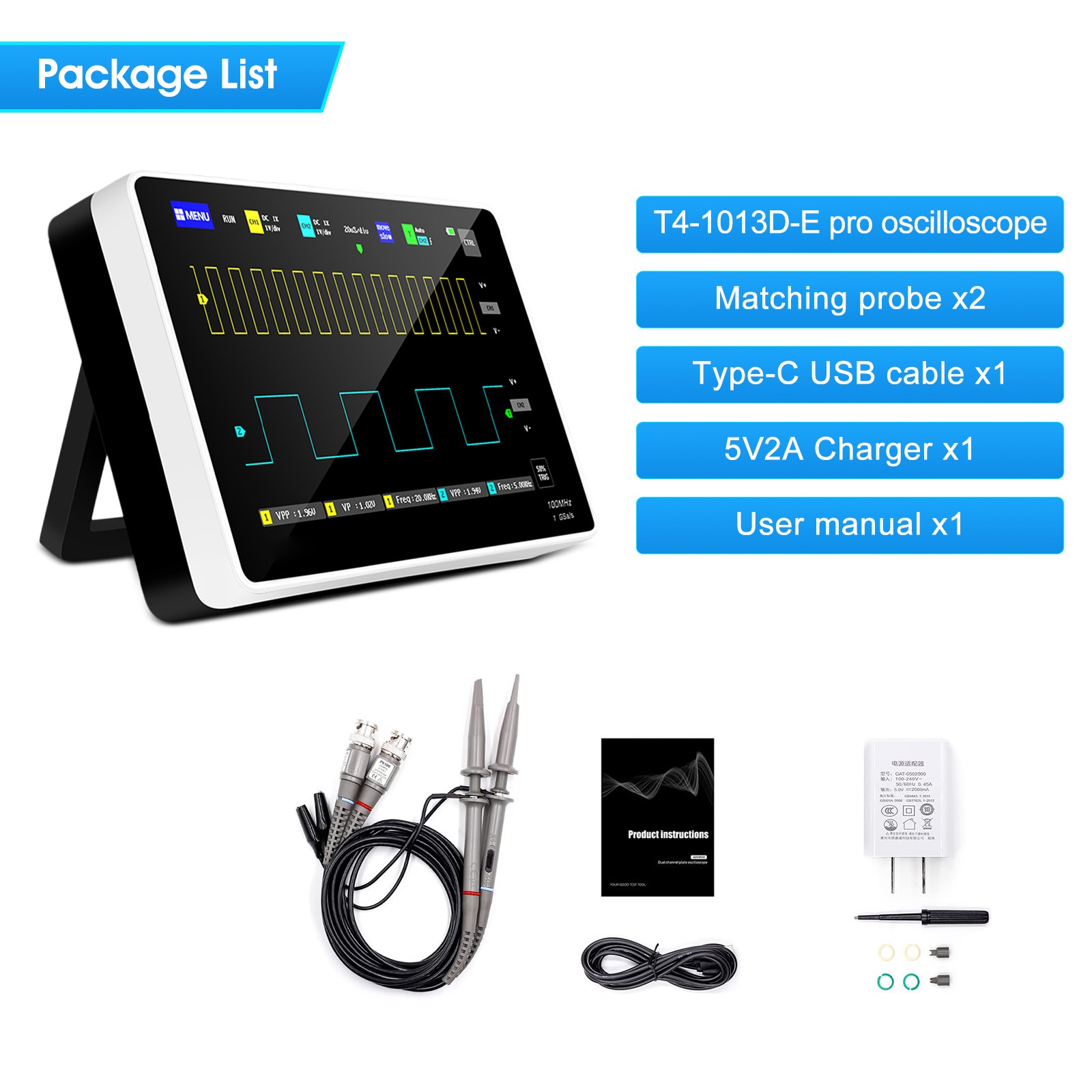Portable 7″ Touchscreen Tablet Digital Oscilloscope 2CH 100MHz 1GSa/s 1GB Memory