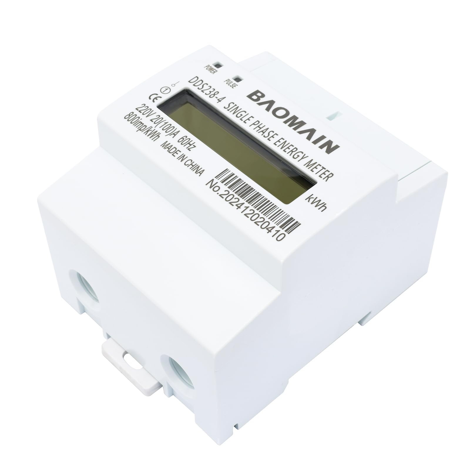 Single Phase DIN Rail 220V kWh Meter, AC Electricity Monitor, 20A/100A, LCD Disp
