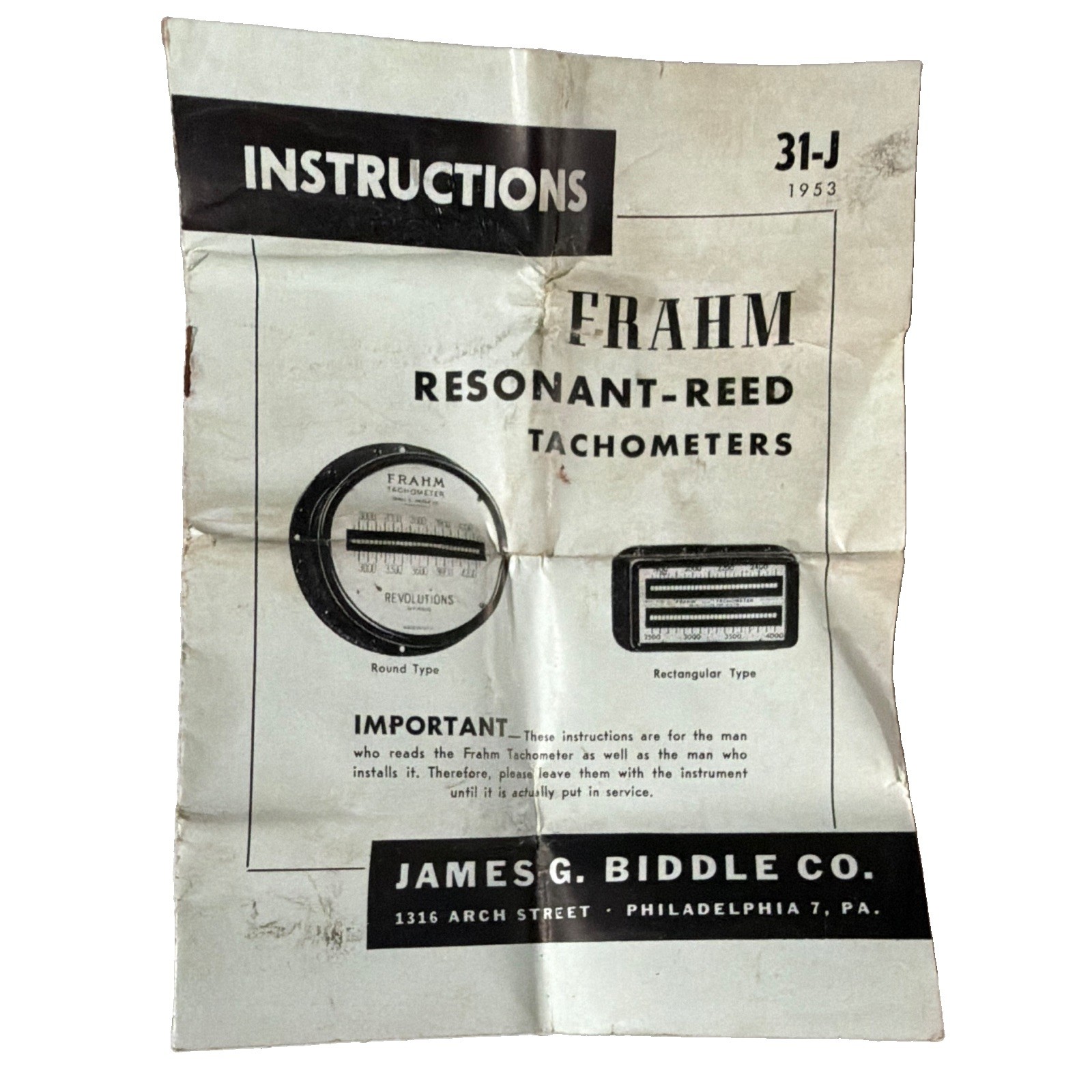 Frahm Resonant-Reed Tachometer 31-J Revolutions Per Minute Rectangular Type