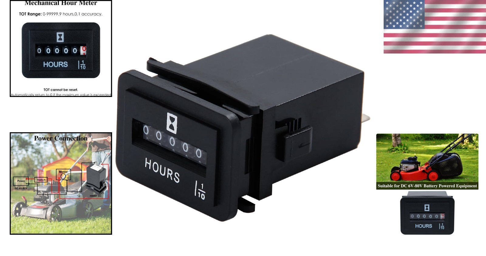 Durable Rectangular Hour Meter – No Battery Required, 0.1 Accuracy, Easy Install