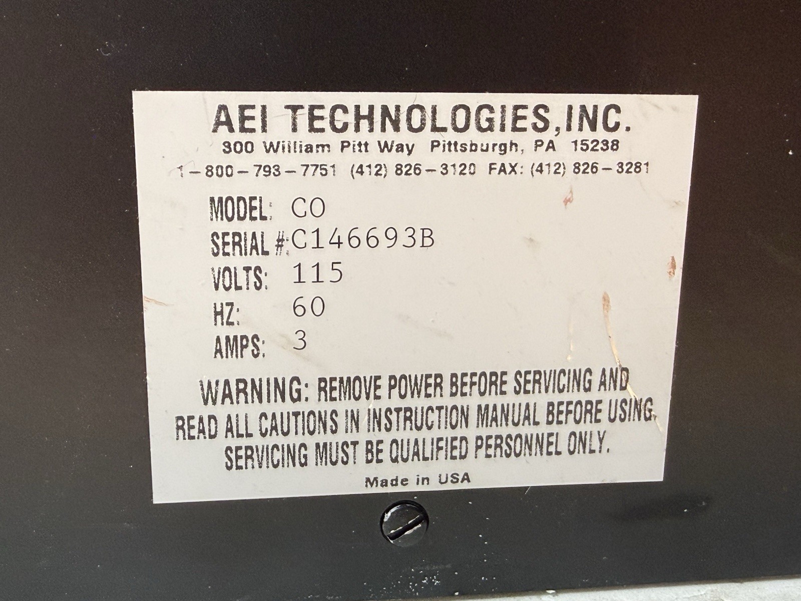 AEI TECHNOLOGIES CO Ametek Carbon Dioxide Analyzer CD-3A