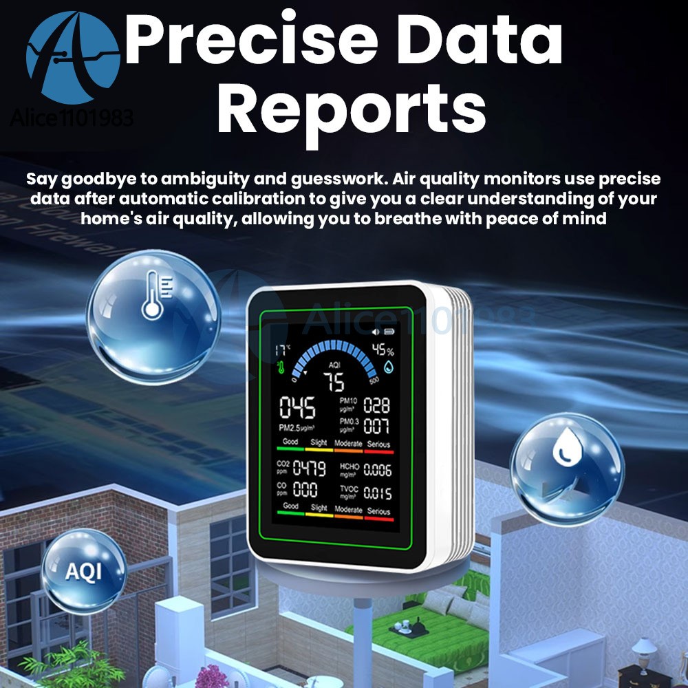 10-in-1 Air Quality Detector PM2.5 PM10 PM HCHO TVOC CO CO2 Formaldehyde Monitor