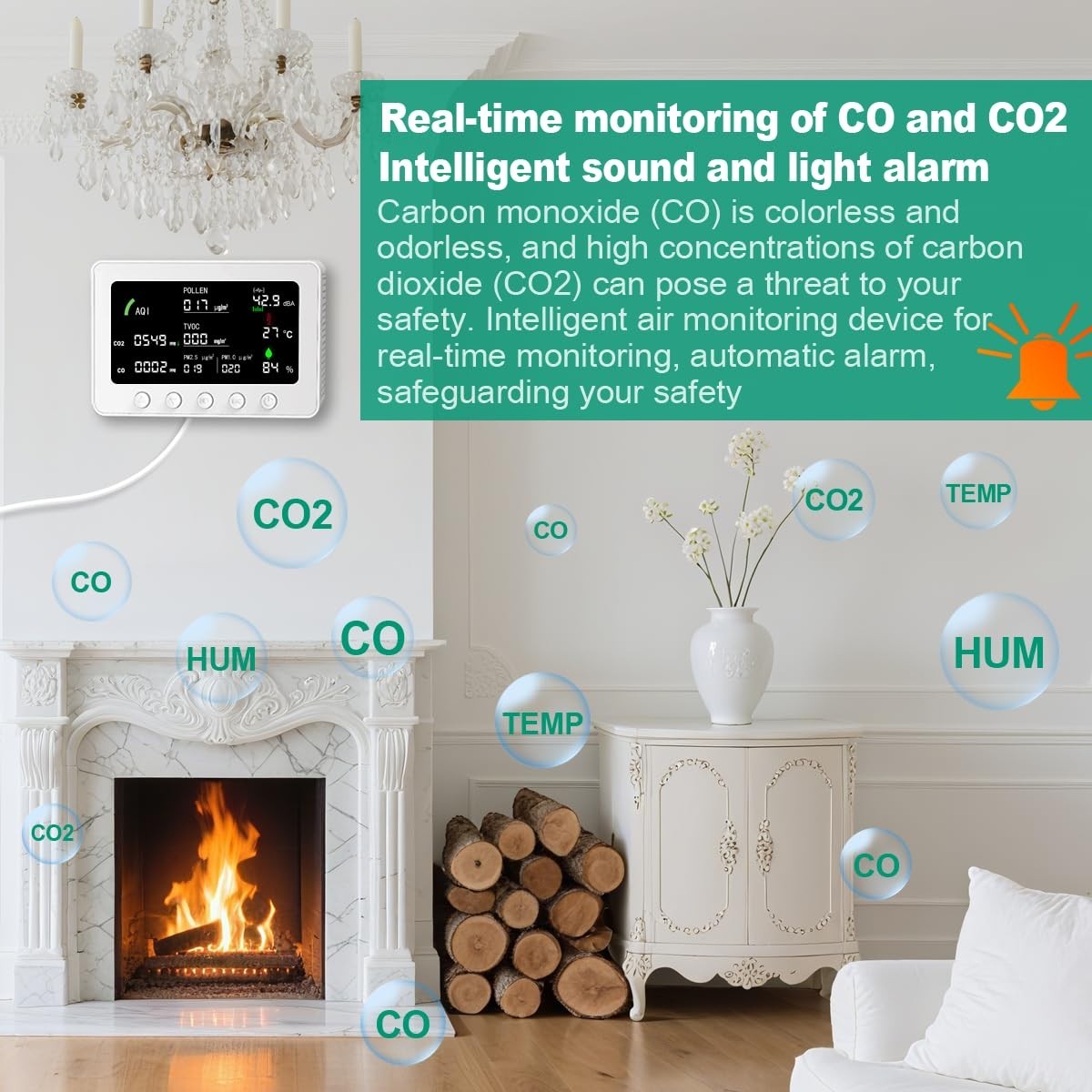 10 in 1 Indoor Air Quality Monitor 7″ Display App CO2 PM2.5 for Home & Office