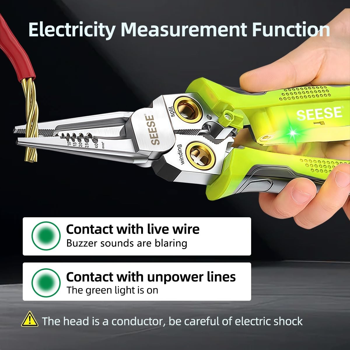 SEESE 8-in-1 Wire Stripper for Electrician: Needle Nose Pliers with Green