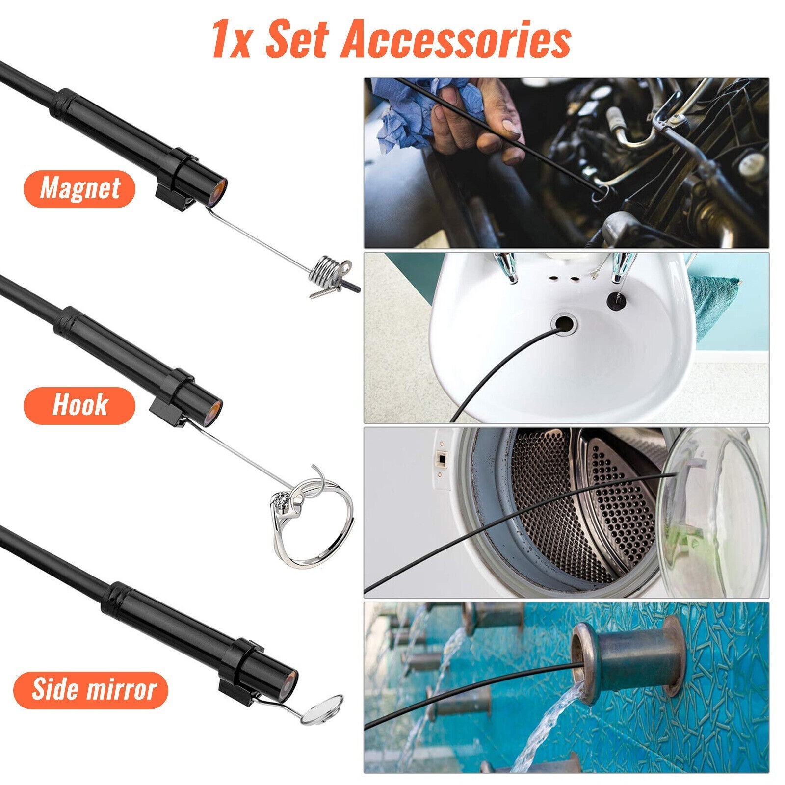 1080P HD Handheld Endoscope Camera 4.3″ Screen with 8 LED Lights for Plumbing