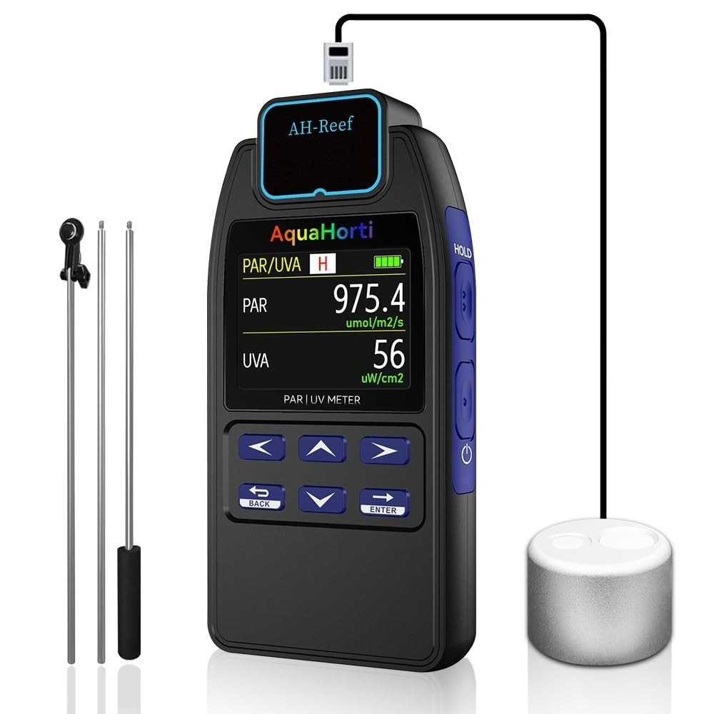 AH-Reef PAR Meter,Test PPFD,UVA w/m²,Waterproof Sensor,Show R,G,B% in Aquarium L
