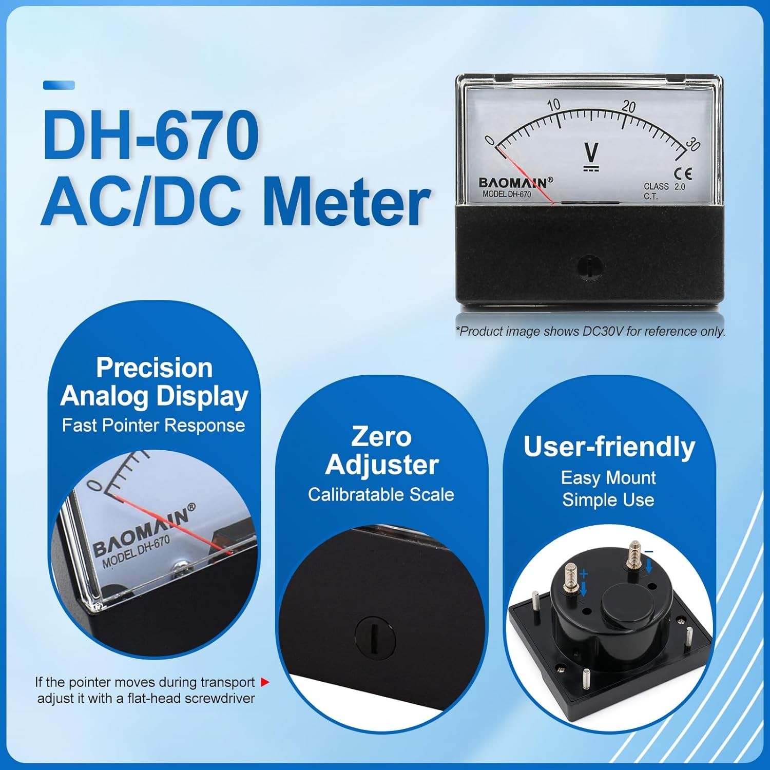 Voltmeter DH-670 DC 0-50V Rectangular Class 2.0 Analog Panel Volt Voltage Meter