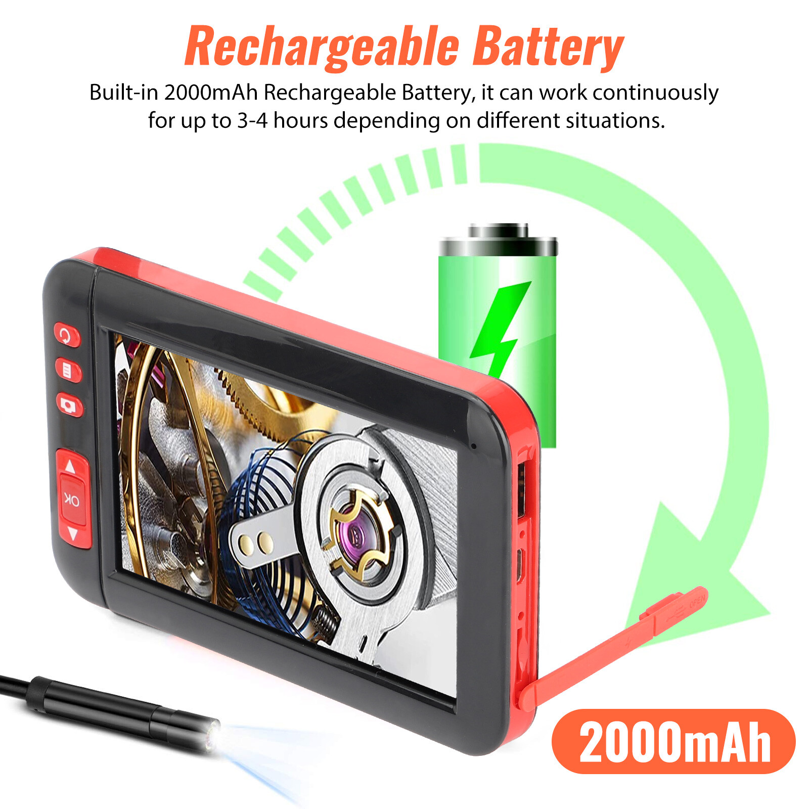 1080P HD Industrial Endoscope Borescope 4.3” Screen 8mm Inspection Snake Camera