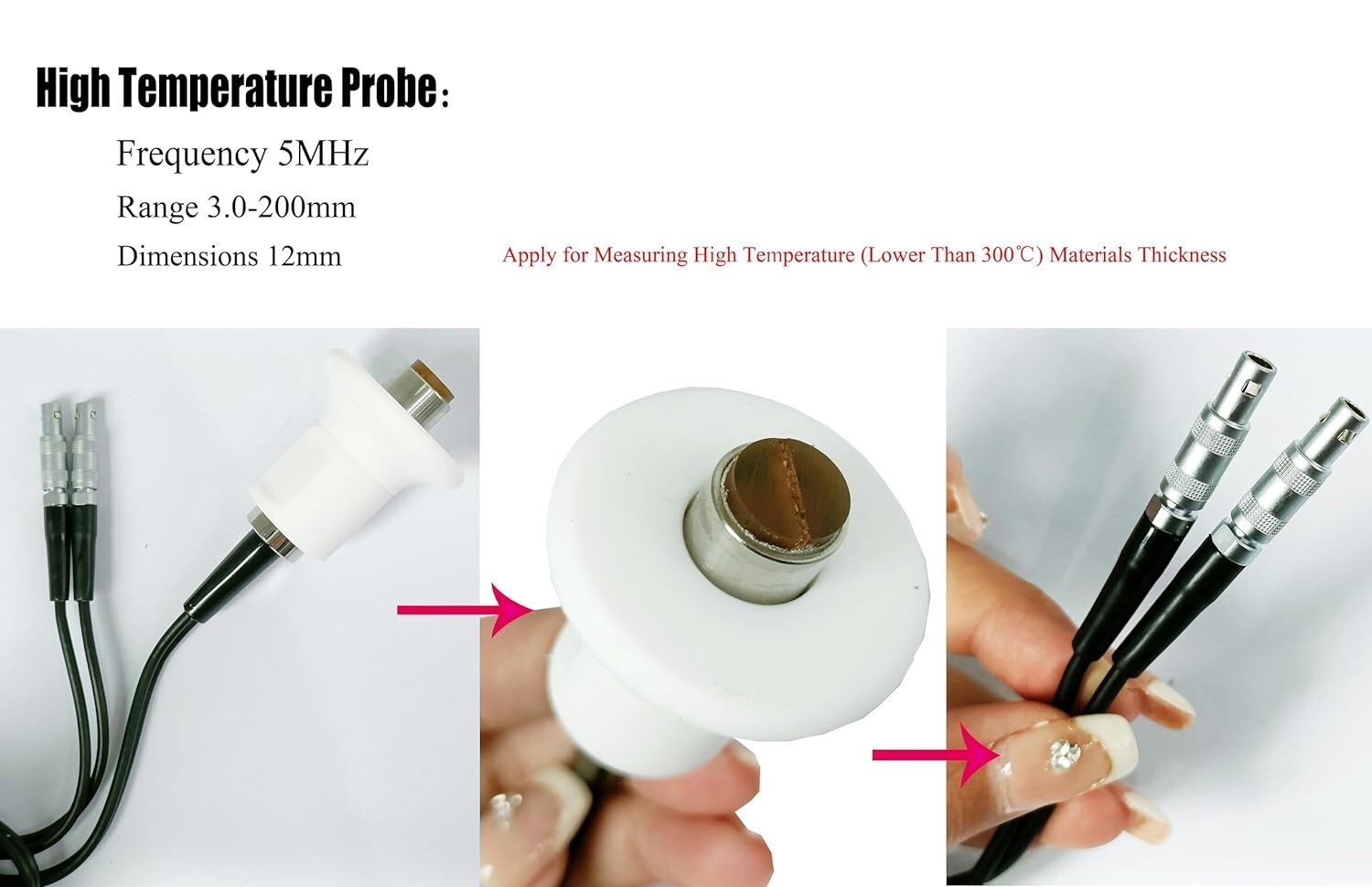 Ultrasonic Thickness Tester High Temperature Sensor Probe with Range 3-200mm