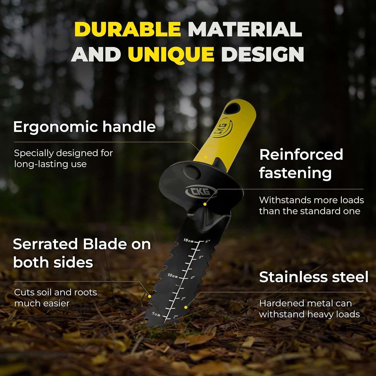CKG Metal Detector Shovel,Heavy Duty Double Serrated Edge Yellow