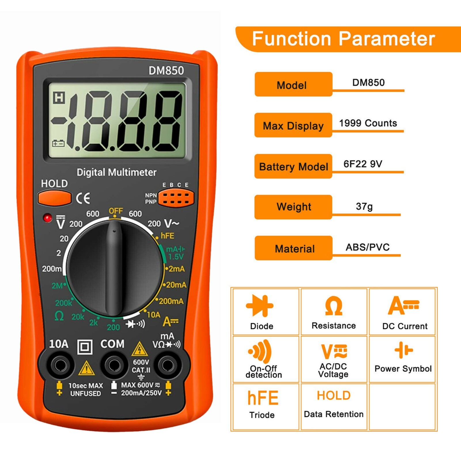 LCD Digital Multimeter Voltmeter Ammeter Ohmmeter Volt AC DC Tester Leads Meter