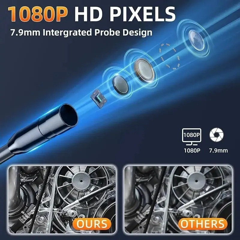 Industrial Endoscope Camera 8mm HD1080P 4.3inch IPS Screen 1080P Pipe Inspection