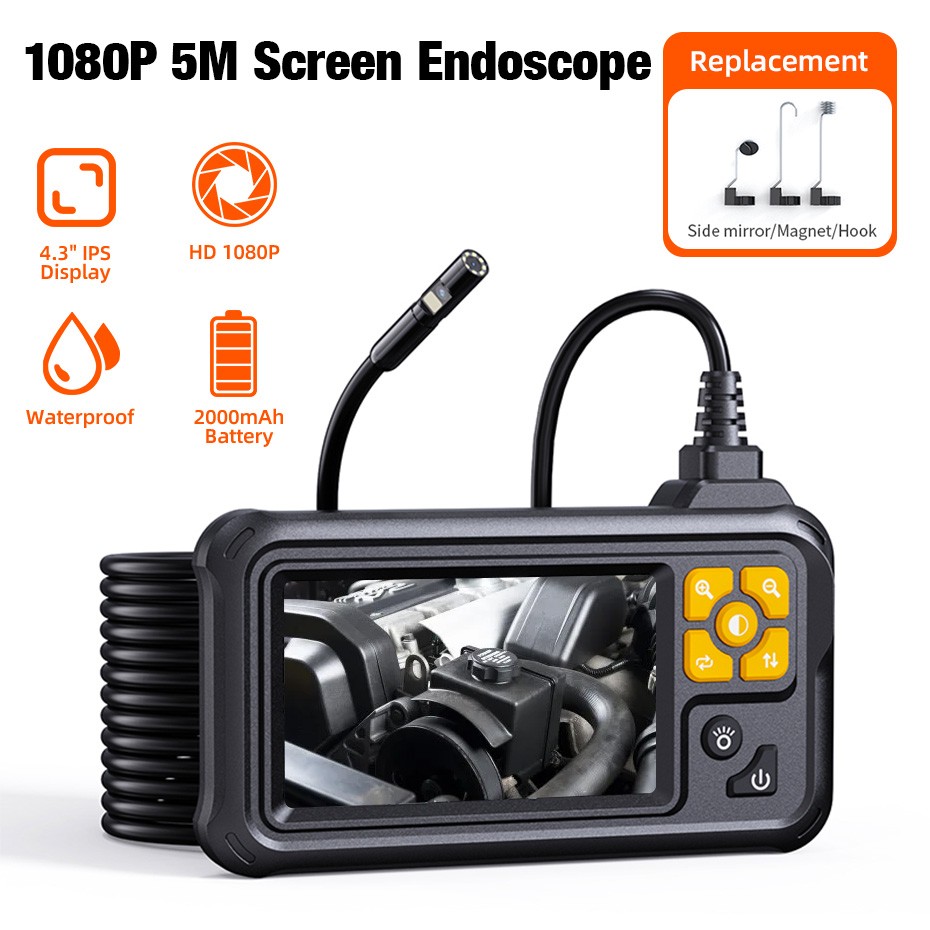 5 Meter 1080P Waterproof Borescope Industrial Endoscope Camera With 4.3” Screen