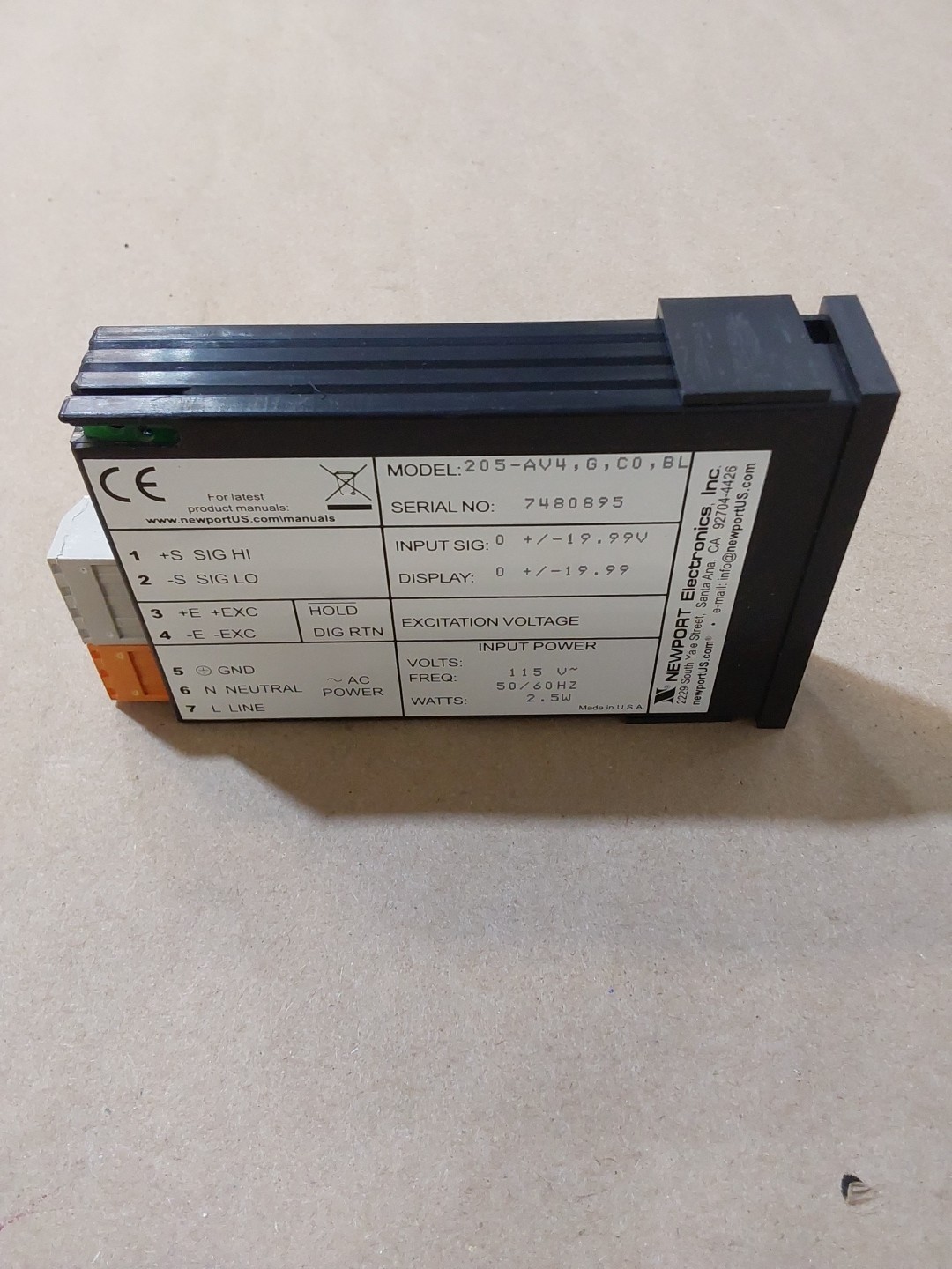Newport 3 1/2 Digit Mini-Size DC Voltmeter 205-AV4 G C0 BL