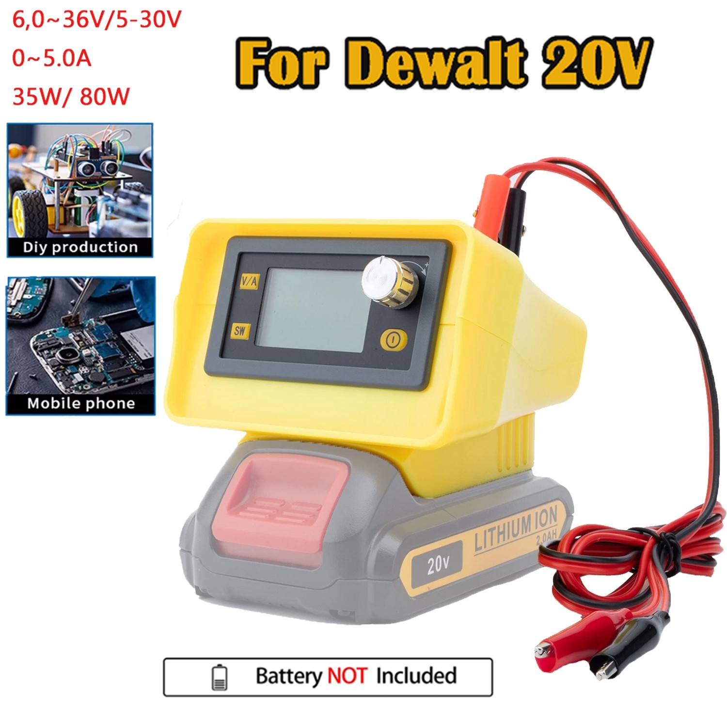 DC Power Supply For Dewalt 18V 20V Battery Adjustable Voltage Digital Display US