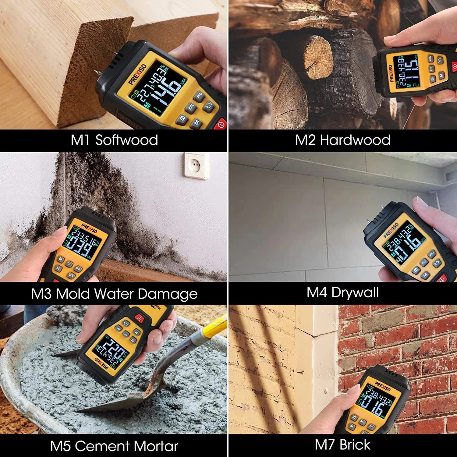 PREXISO Wood Moisture Meter 7 IN 1 Moisture Meter Damp Tester Dampness Meter