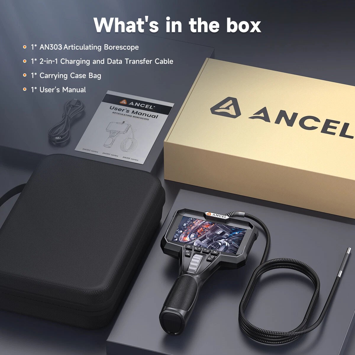 ANCEL AN303 3.9MM Borescope Camera 210° Inspection Camera with Screen 4.3inch