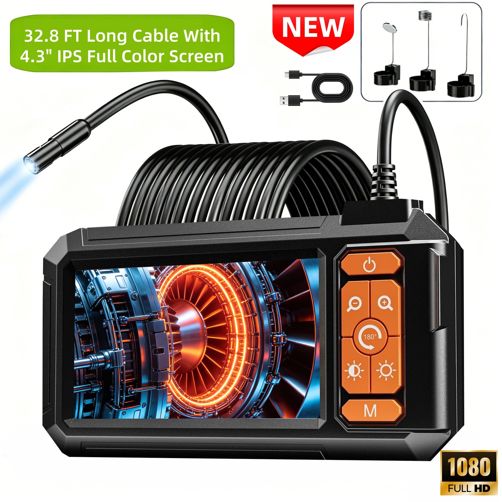 Borescope Endoscope Camera 4.3 Inch 1920P HD Inspection Industrial Endoscope