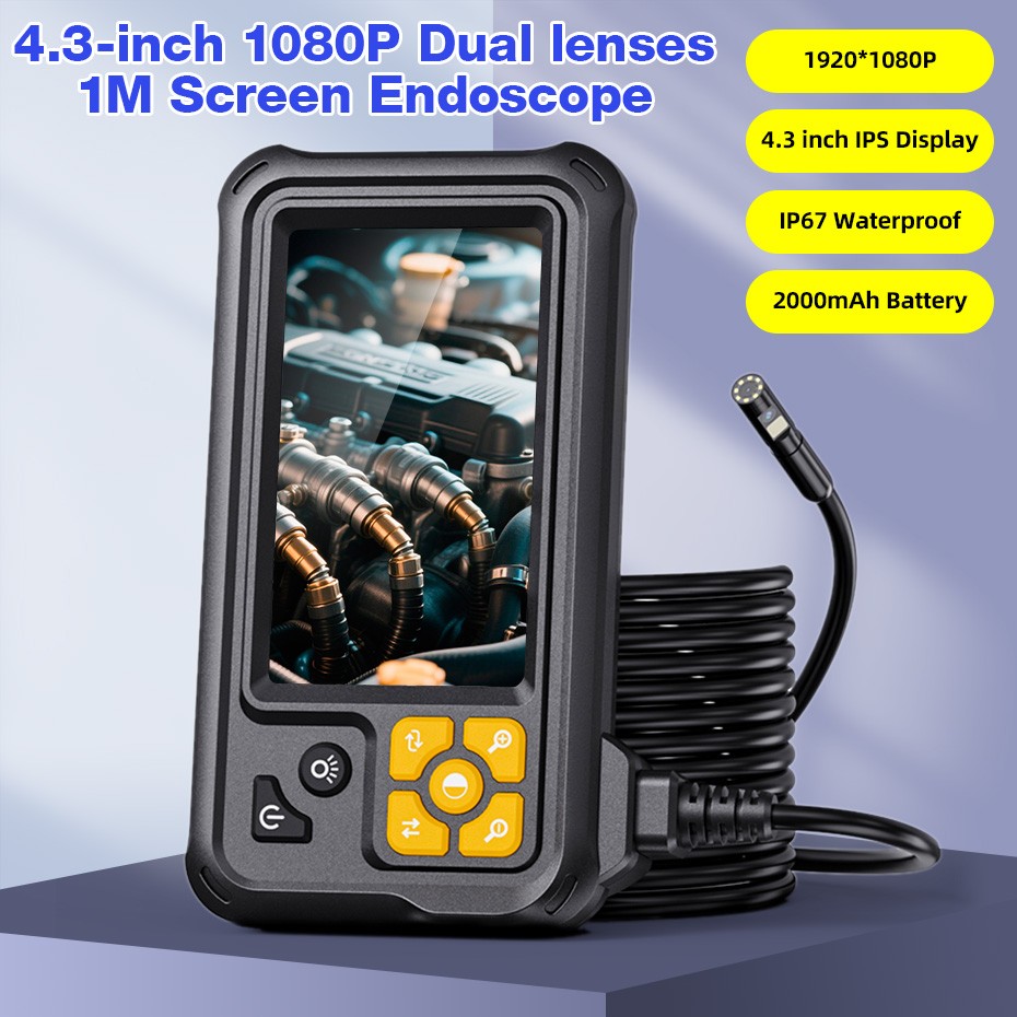 4.3Inch 1080P Dual Lens Endoscope IP67 Waterproof 8LED Portable Detection Camera