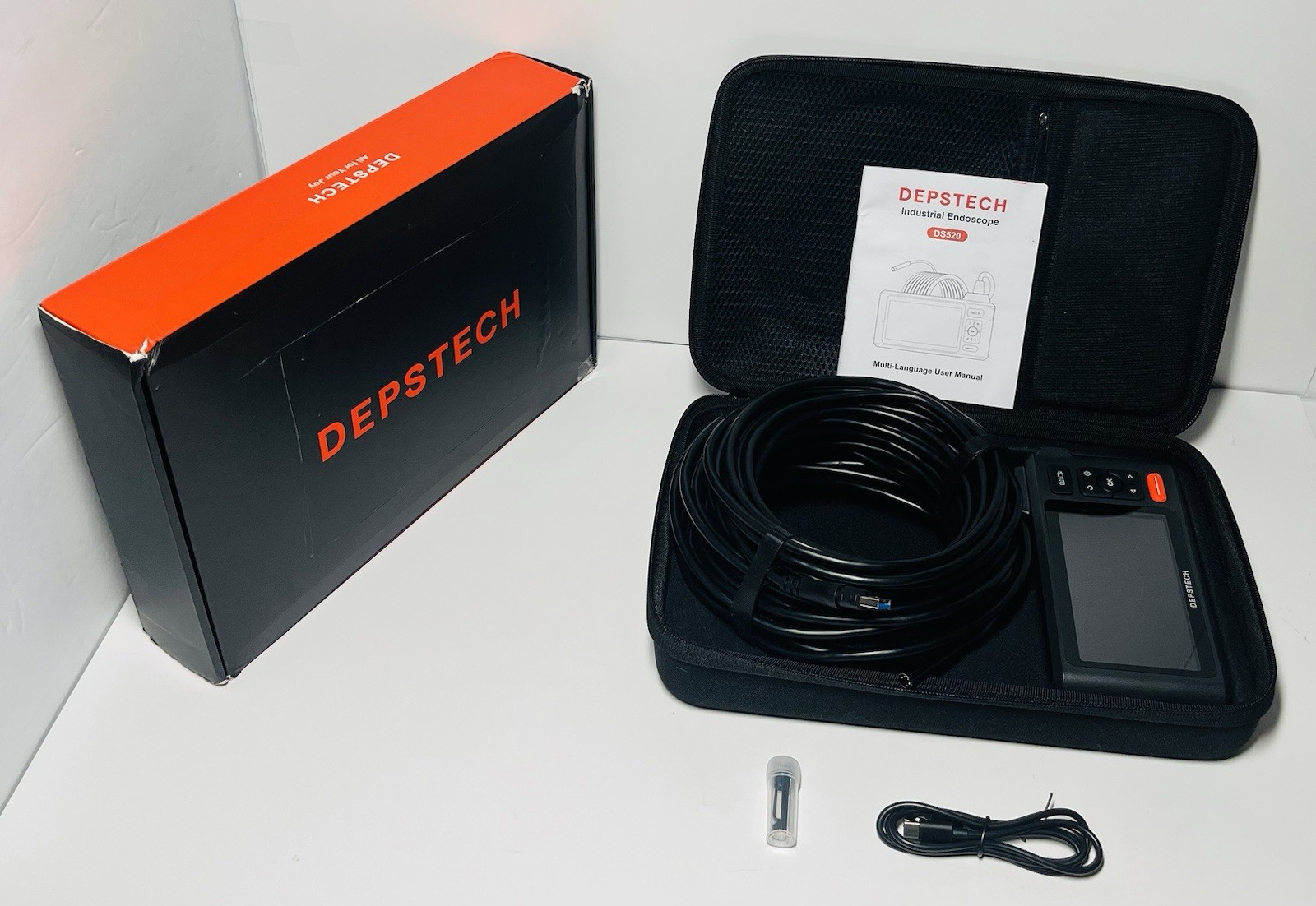 DEPSTECH 1080P Dual Lens Endoscope 7.9mm 50FT Sewer Inspection Camera with Case.