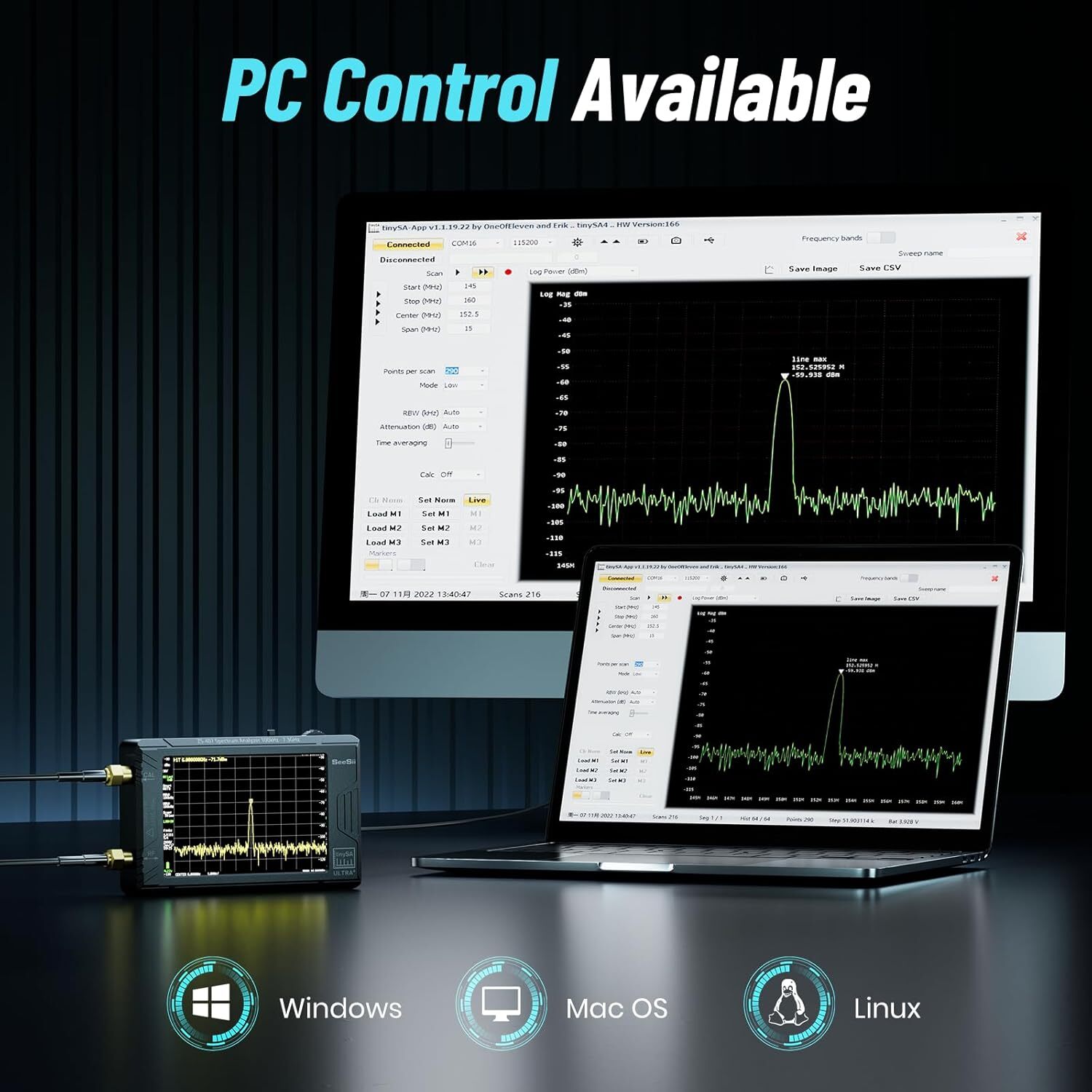 Seesii 4inch TinySA Ultra+ ZS407 7.3GHz Spectrum Analyzer & RF Signal Generator