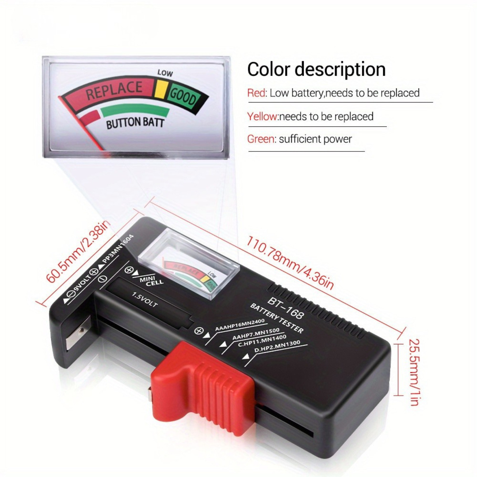 Battery Tester Checker Universal For AA AAA C D 9V 1.5V Button Cell Batteries